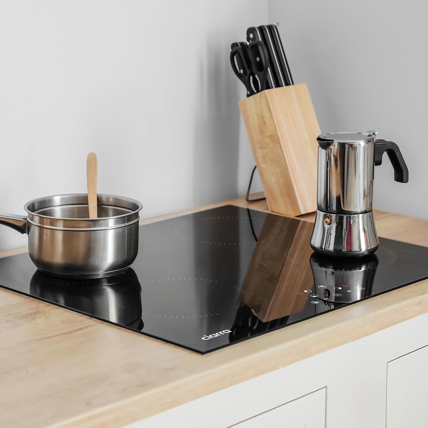 Ciarra CABBIH4-C 4 Zonen Einbau Induktionskochfeld 60cm Kochfeld Induktion Herdplatte Touch-Bedienung mit 4 Platten 9 Leistungsstufen Induktionskochplatte Timer 6000W
