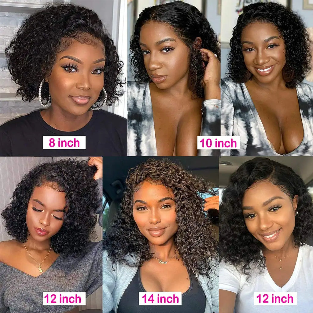 Parrucca bob corta in capelli umani ricci intensi con chiusura in pizzo 4x4 e baby hair