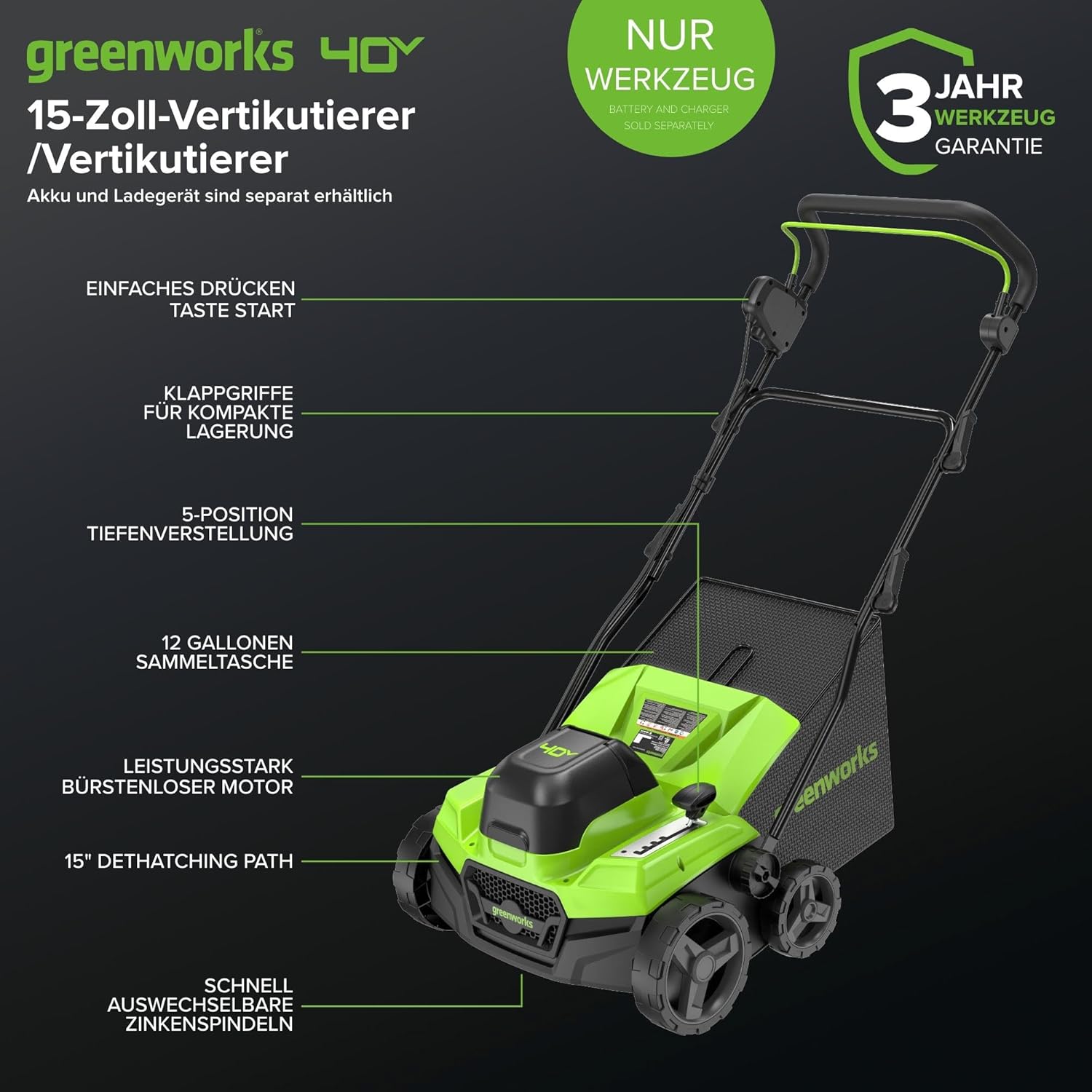 Greenworks 48V (2x24V) Selbstfahrender Akku Rasenmäher für große Flächen bis zu 480m², 46cm Schnittbreite, 55L Sack PLUS zwei 4Ah-Akkus und Doppelladegerät GD24X2LM46SPK4X