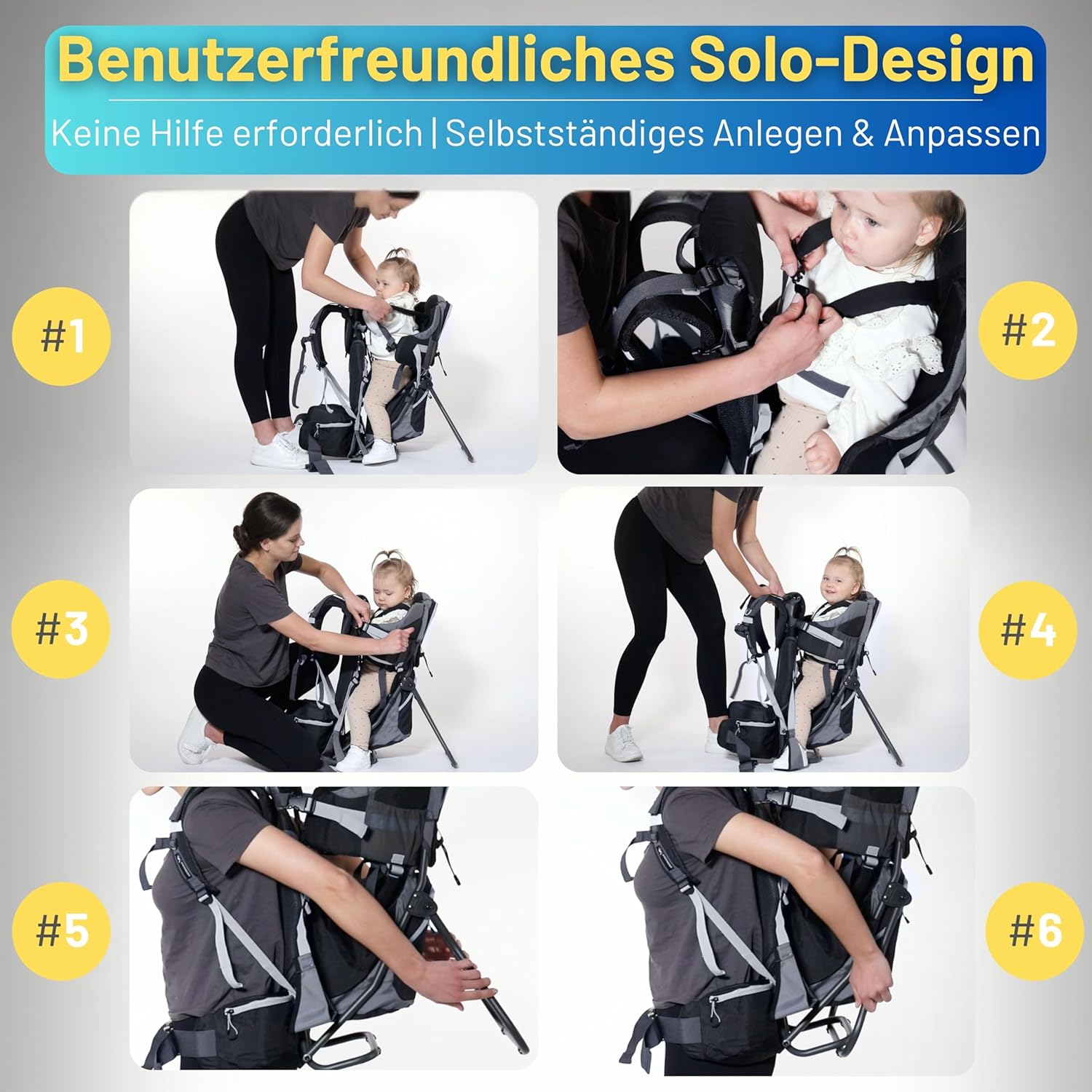 Dromader Kraxe Kindertrage bis 22kg – Kindertrage Wandern mit Sonnendach, Regenschutz, Thermotasche, Wickelmatte – Einhändig klappbare Rahmen – Blau