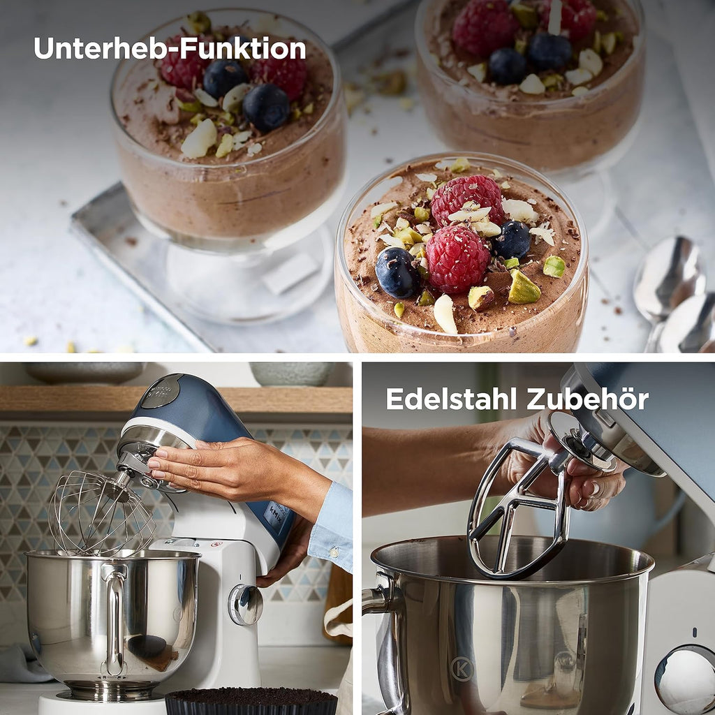 Kenwood kMix KMX750RD Robot da cucina, Ciotola in acciaio inox da 5 litri, Sistema di sicurezza Safe-Use, Corpo in metallo, 1000 Watt, Inclusi set di 3 accessori da pasticceria e paraspruzzi, Rosso