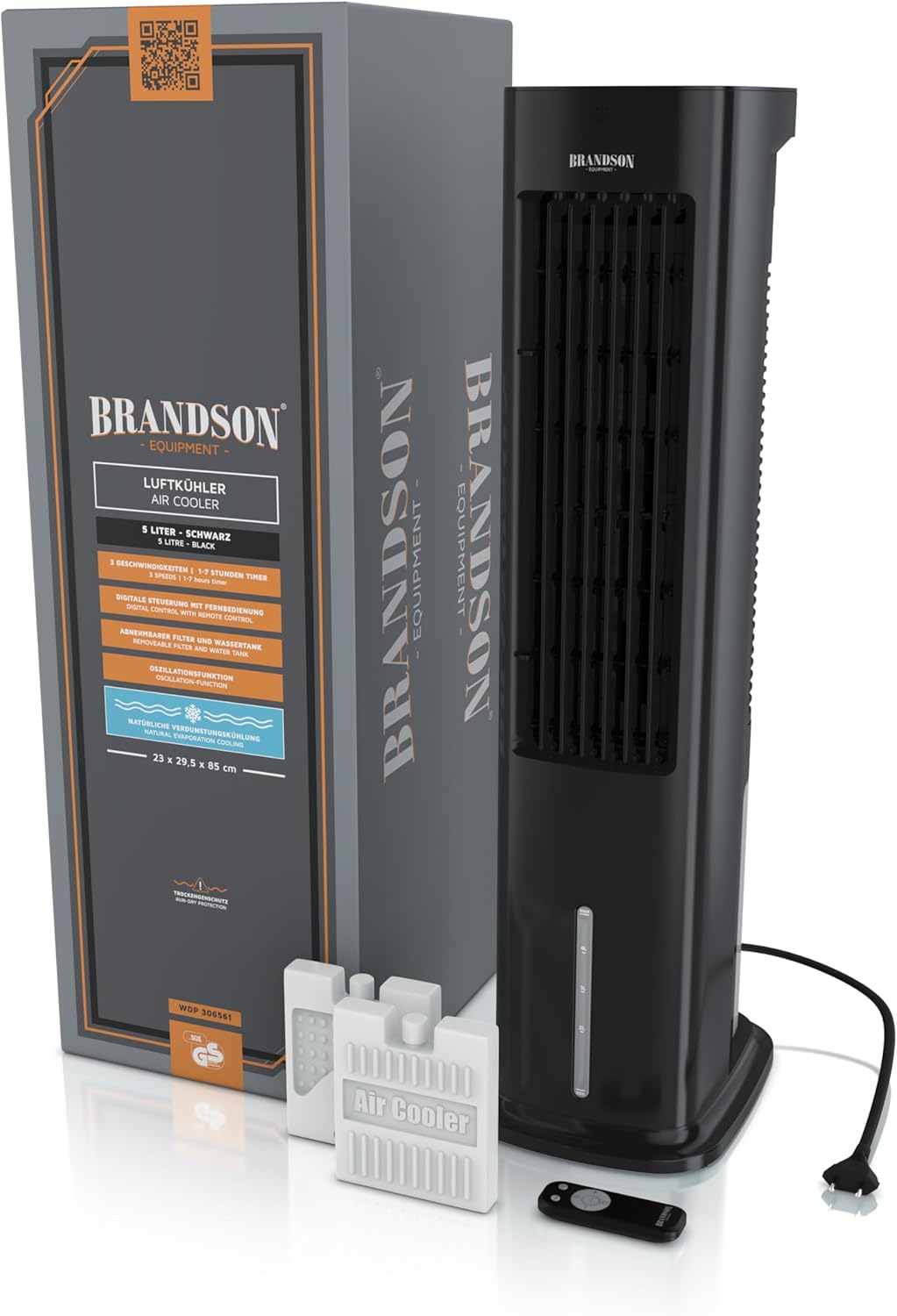 Brandson - Raffrescatore evaporativo 5 in 1 - Refrigeratore evaporativo, umidificatore, ventilatore e purificatore d'aria, condizionatore d'aria portatile senza tubo di scarico - Vincitore del premio 2025 - Silenzioso - Serbatoio dell'acqua da 5 litri