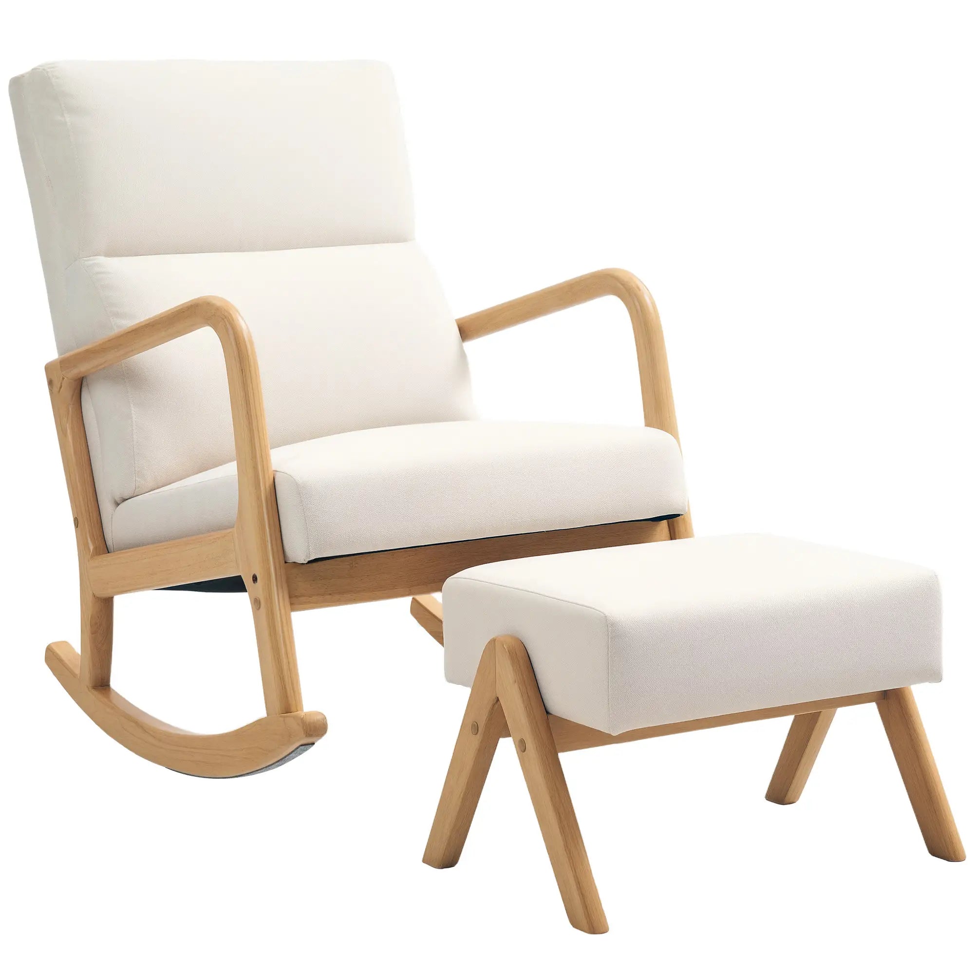HOMCOM Poltrona a dondolo con pouf, dondolio rilassante, bianco crema