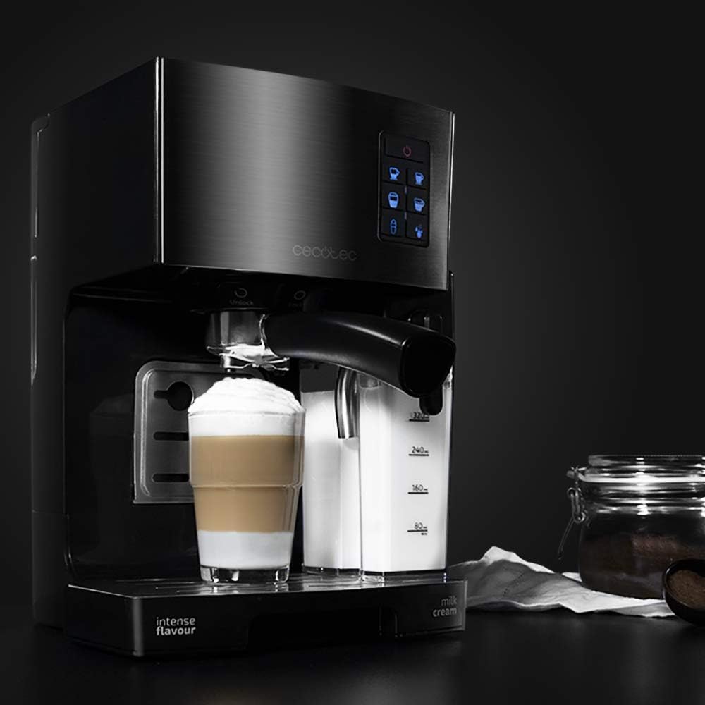 Cecotec Halbautomatische Espressomaschine Power Instant-ccino 20 Touch Serie Nera. 1350 W, 20 Bar Druck, 500 ml Milchtank, Touch-Steuerung, 1,4 Liter Wassertank, Edelstahl-Finish
