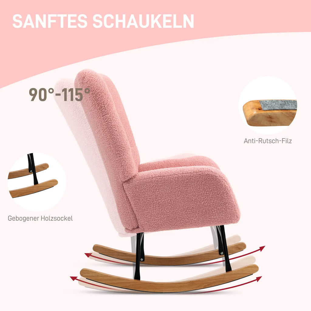 HOMCOM Schaukelstuhl Schwingsessel sanftes Schaukeln Teddysamt Rosa