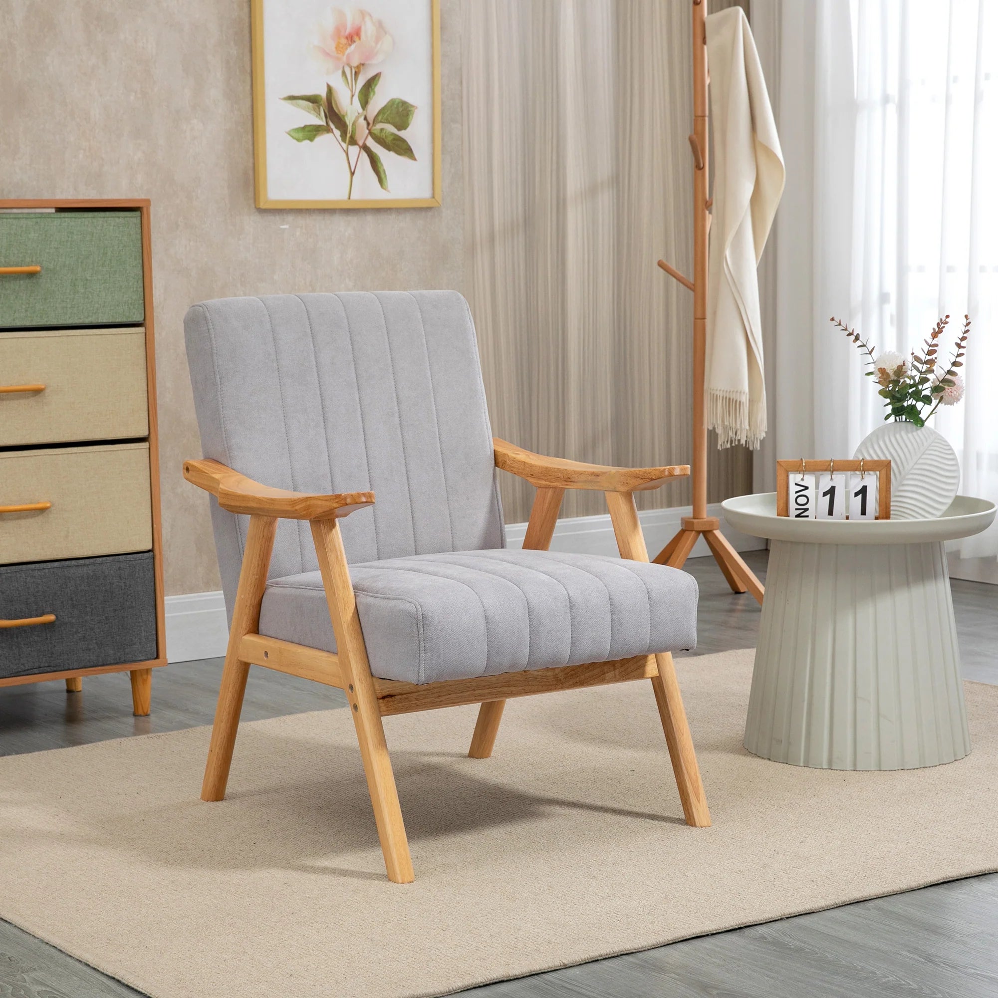 HOMCOM Sedia Imbottita Design Scandi extra confortevole Velluto Grigio Chiaro