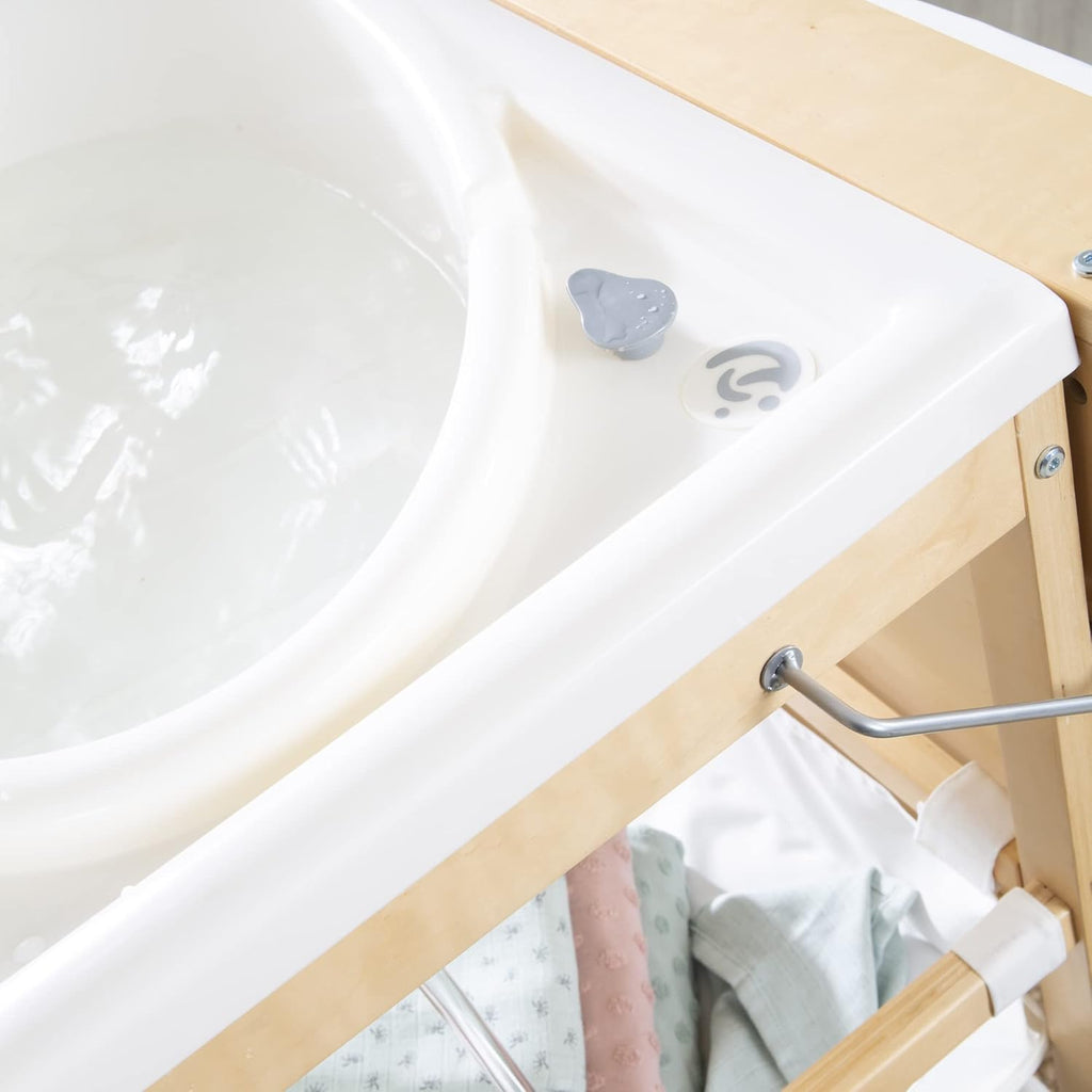 roba Fasciatoio da Bagno Combinato + Materassino Fasciatoio Style grigio - Fasciatoio Mobile Combinato con Vasca Integrata - con piano fasciatoio estraibile - Legno bianco