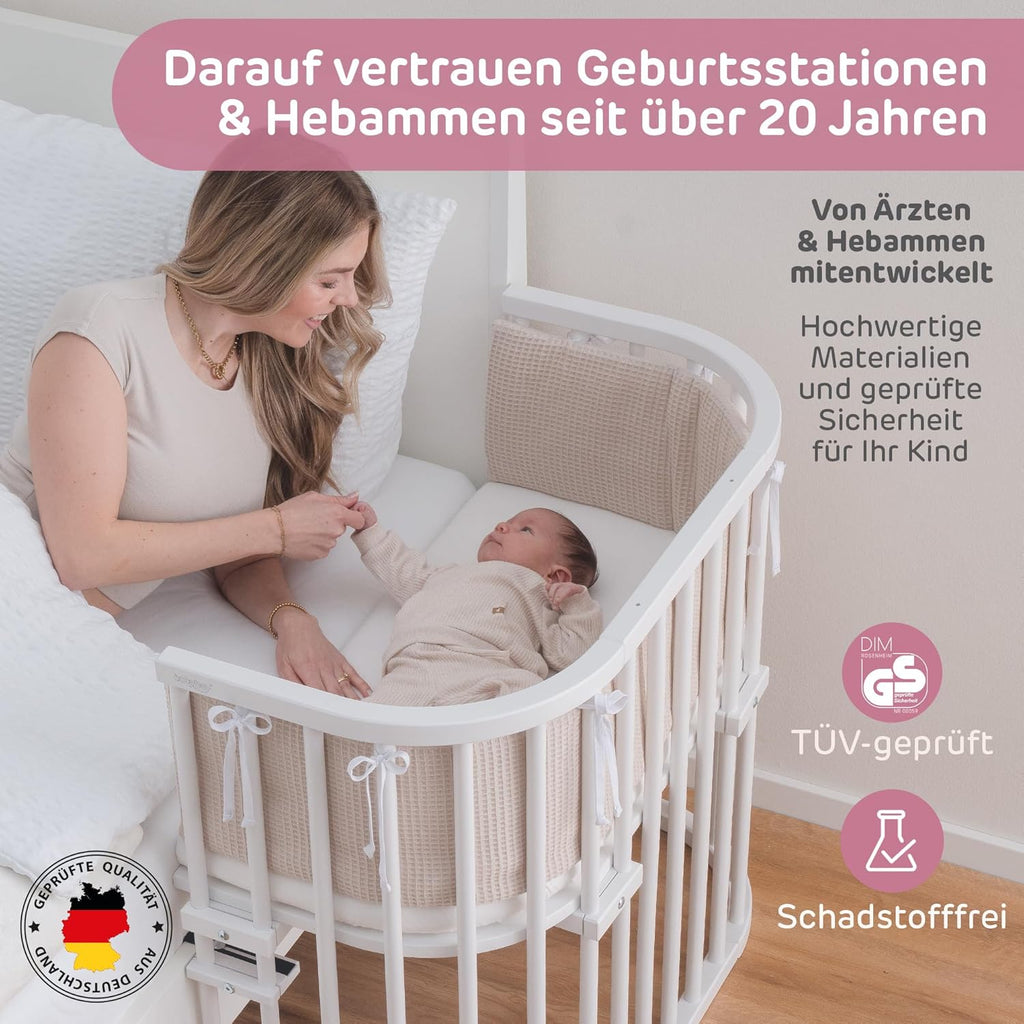 babybay Original Lettino da affiancare in massello di faggio / compatto e trasformabile / Lettino per bambini regolabile in altezza senza livelli preimpostati ed ecologico / Lettino evolutivo (laccato bianco) / inclusa Matratze