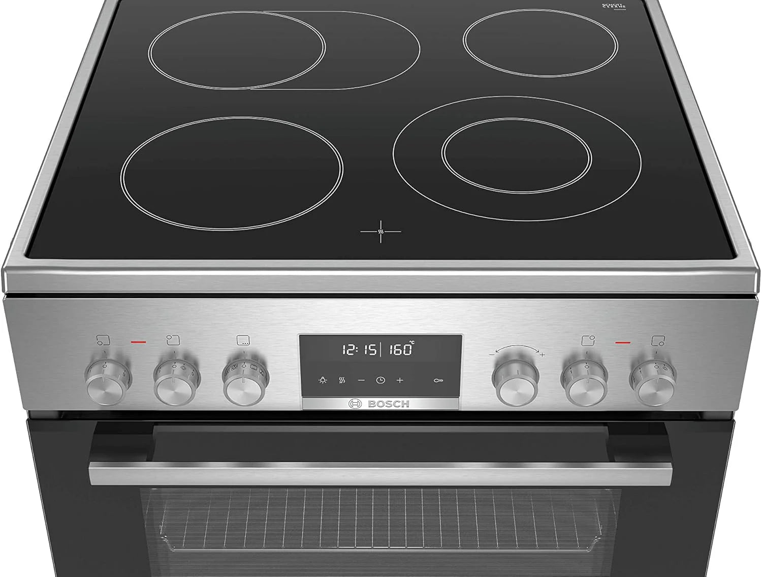 Bosch HKR39C250 Serie 4 Cucina Elettrica Indipendente, 60 cm di larghezza, Pulizia EcoClean Direct, Cottura a Ventilazione 3D su 3 livelli, Controllo con Display LED, Zona di cottura espandibile per pentole grandi