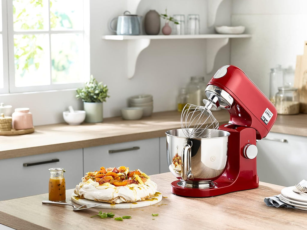 Kenwood kMix KMX750RD Robot da cucina, Ciotola in acciaio inox da 5 litri, Sistema di sicurezza Safe-Use, Corpo in metallo, 1000 Watt, Inclusi set di 3 accessori da pasticceria e paraspruzzi, Rosso