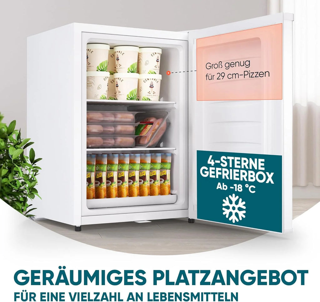 Stillstern Mini Congelatore (42L) -18°C, Vaschetta per Ghiaccio, Serratura, Porta Reversibile, Congelatore 4 Stelle per Campeggio/Ufficio Congelatore Piccolo Congelatore Compatto Congelatore Orizzontale