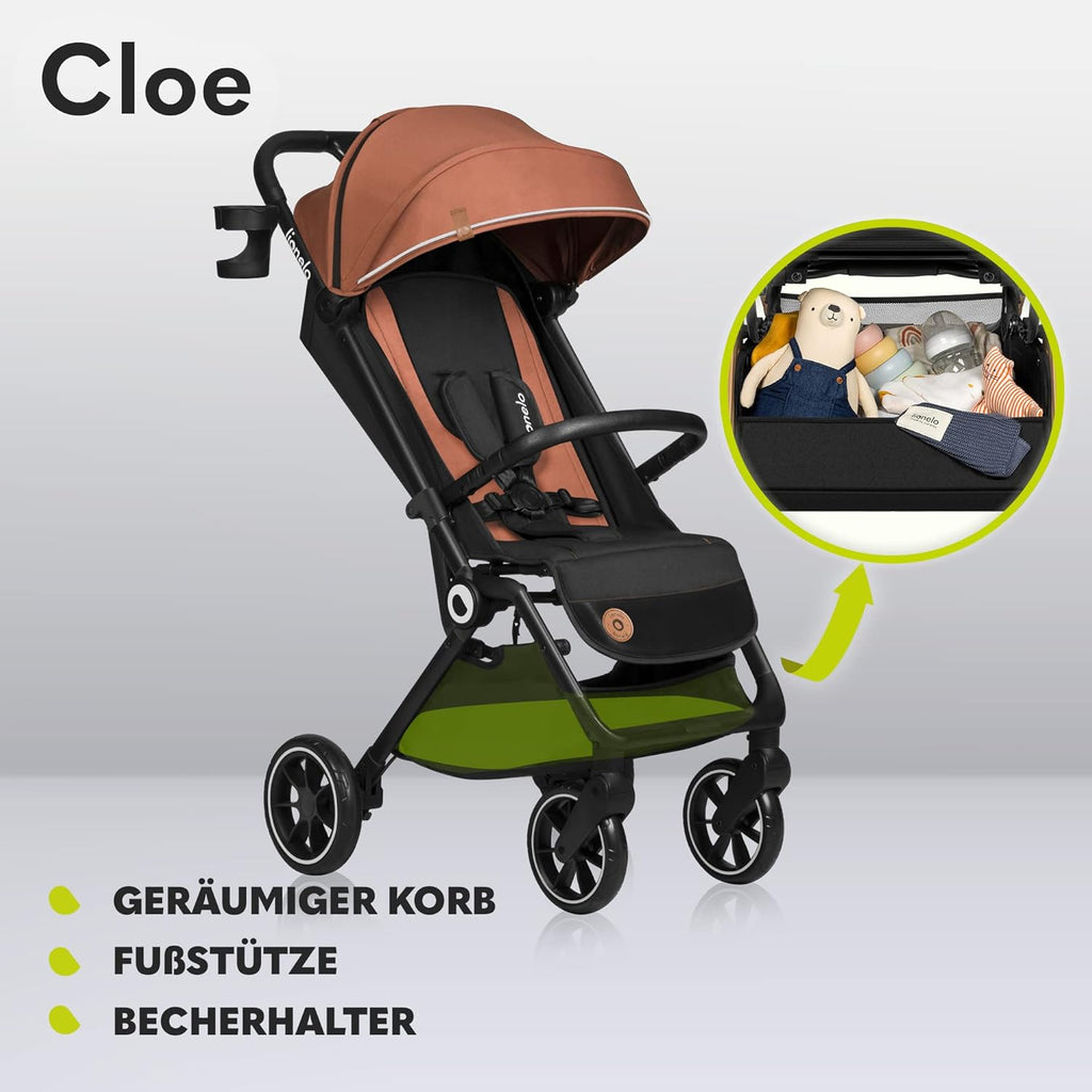 LIONELO Cloe Passeggino Pieghevole fino a 22 kg, Schienale Regolabile Funzione Nanna, Imbracatura a 5 Punti Grandi Ruote Girevoli Zanzariera Porta Bicchieri Leggero Compatto Impermeabile