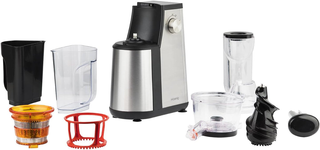 H.Koenig GSX22 Estrattore di succo / 1 L / 3 diversi filtri per sorbetto, succo denso, succo sottile / Contenitore per la polpa / Lavabile in lavastoviglie / Acciaio inossidabile /, Nero