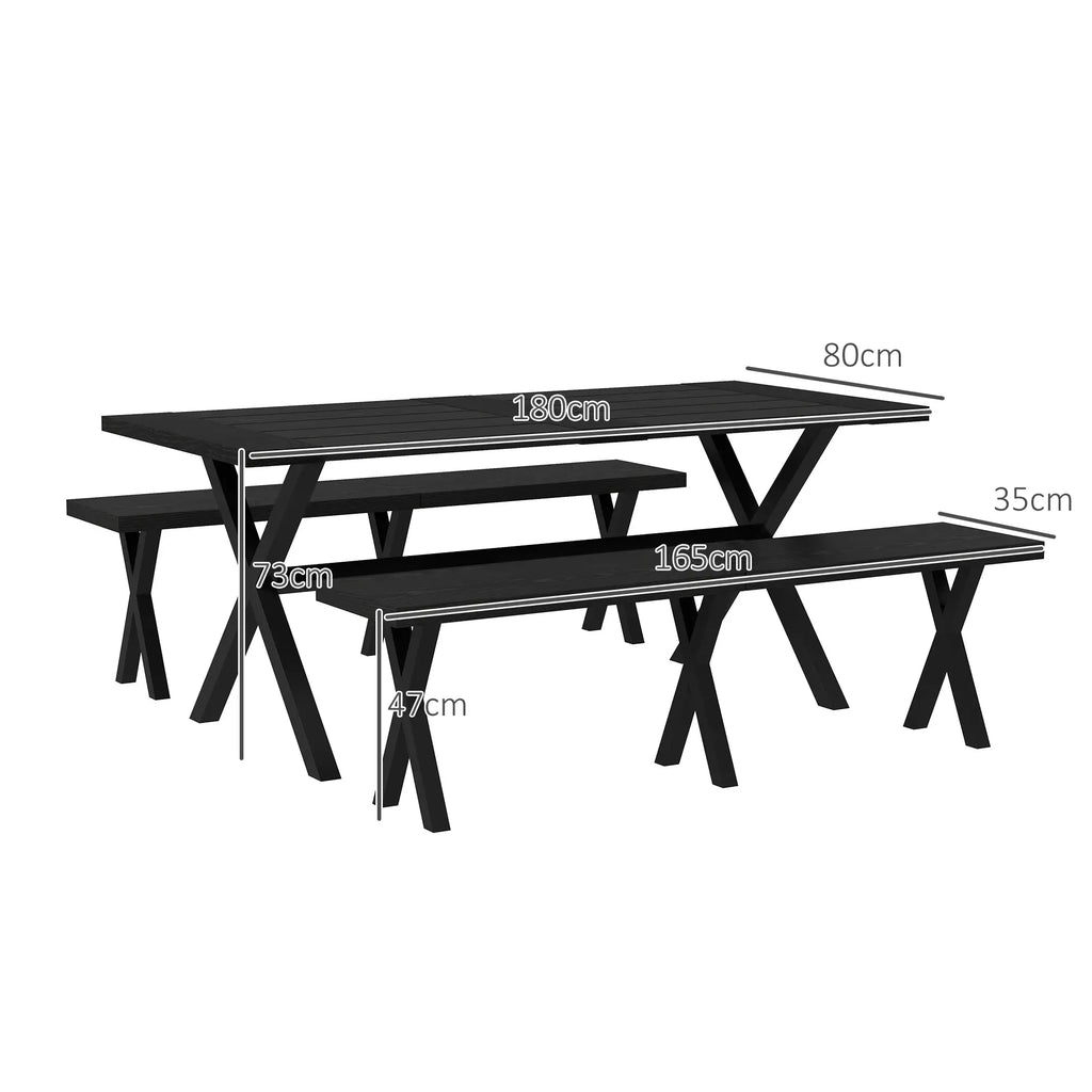 Outsunny Set Tavolo da Birreria 3 pz. con Foro per Ombrellone Effetto Legno