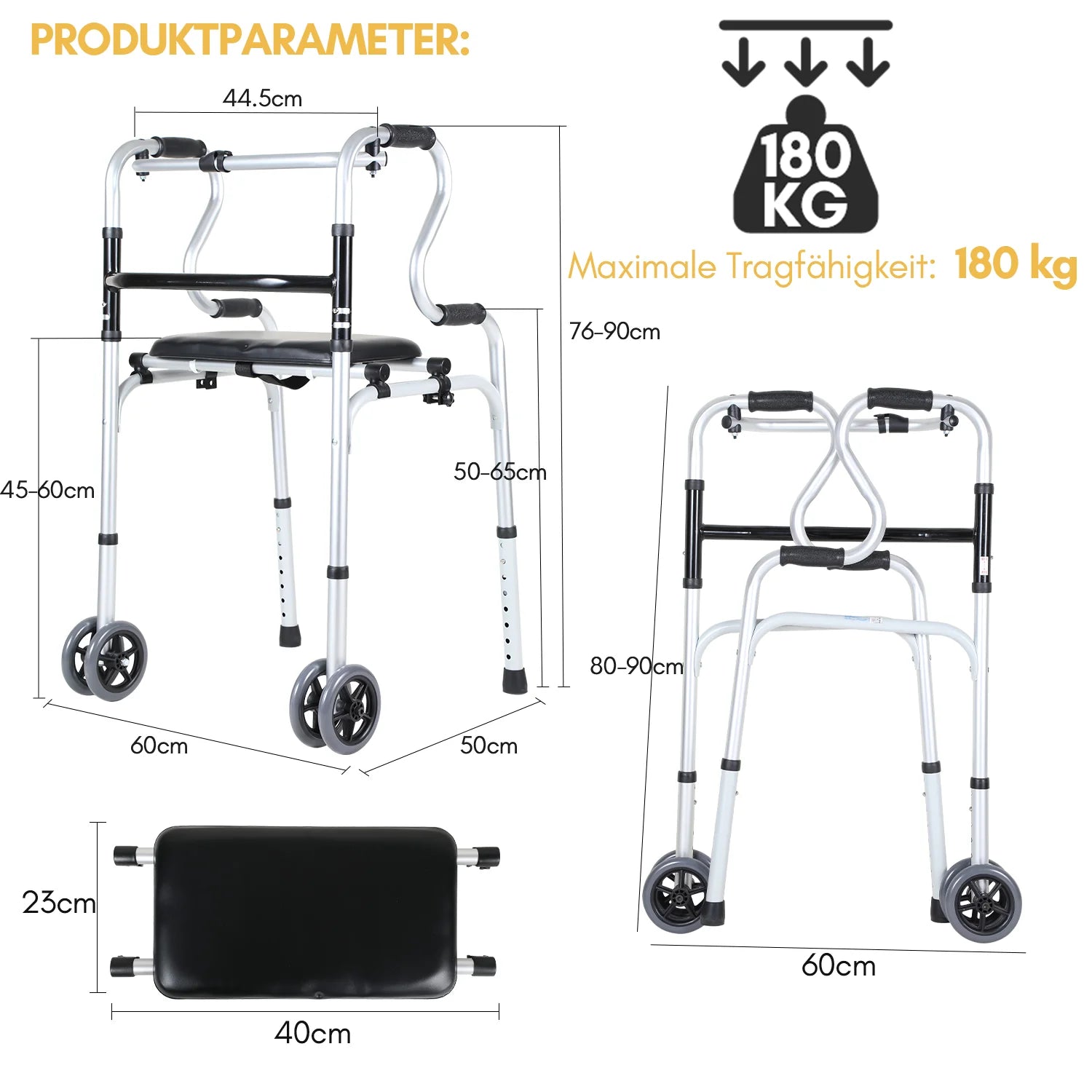 Sonnewelt Gehhilfe Leicht Rollator aus Aluminium bis 180 kg