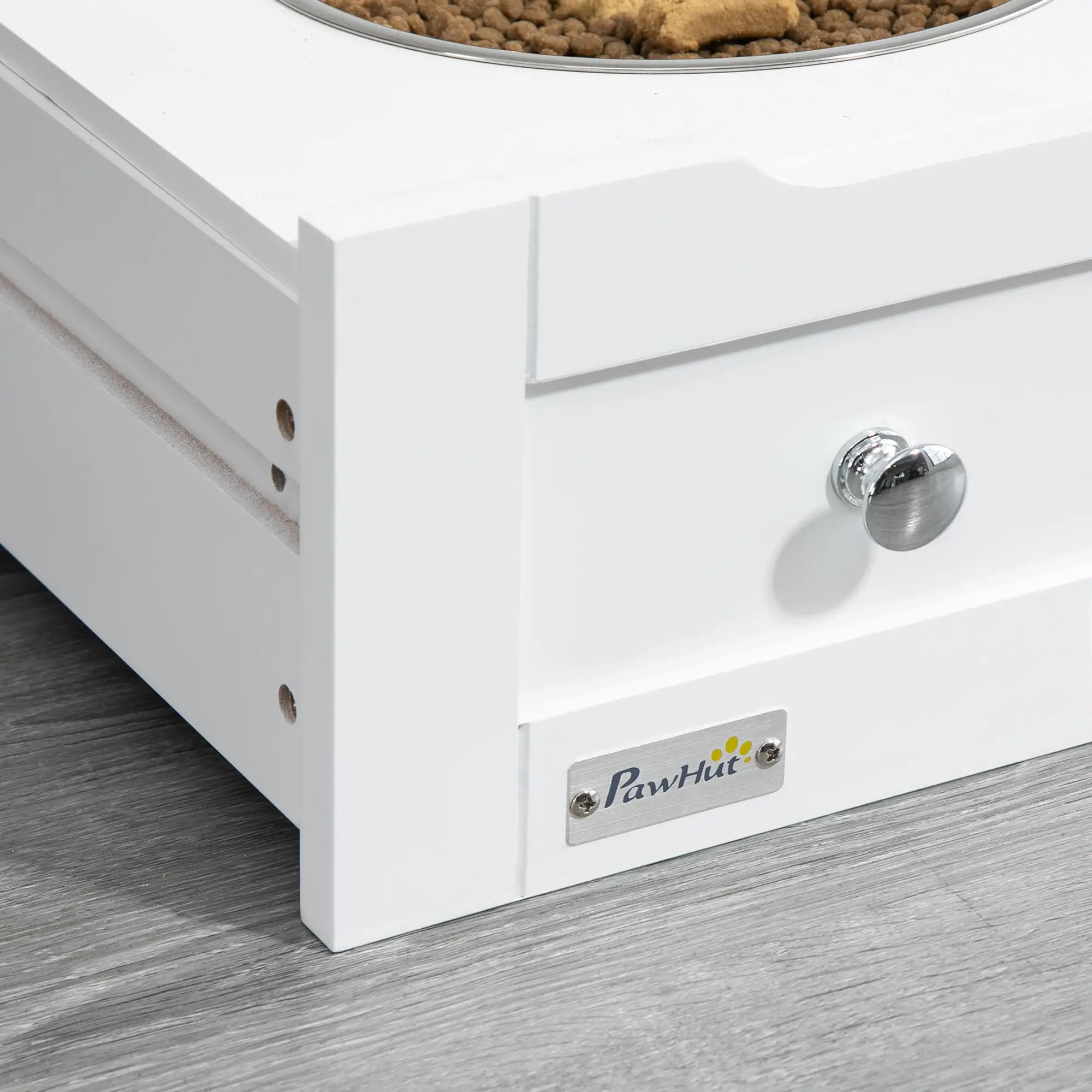 PawHut Mangiatoia per Cani con Cassetto e Contenitore, Bianca