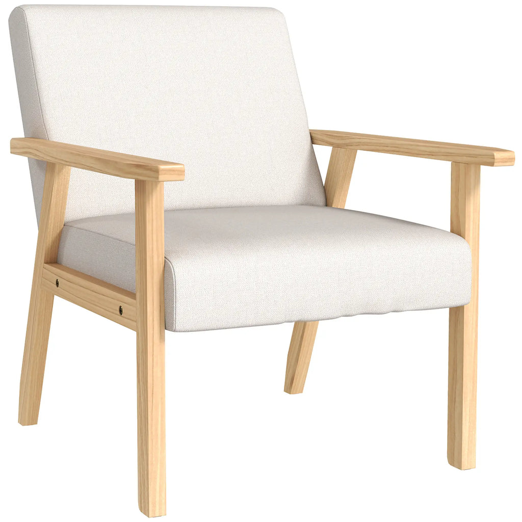 HOMCOM Polsterstuhl Akzentsessel skandinavisches Design breite Sitzfläche cremeweiß