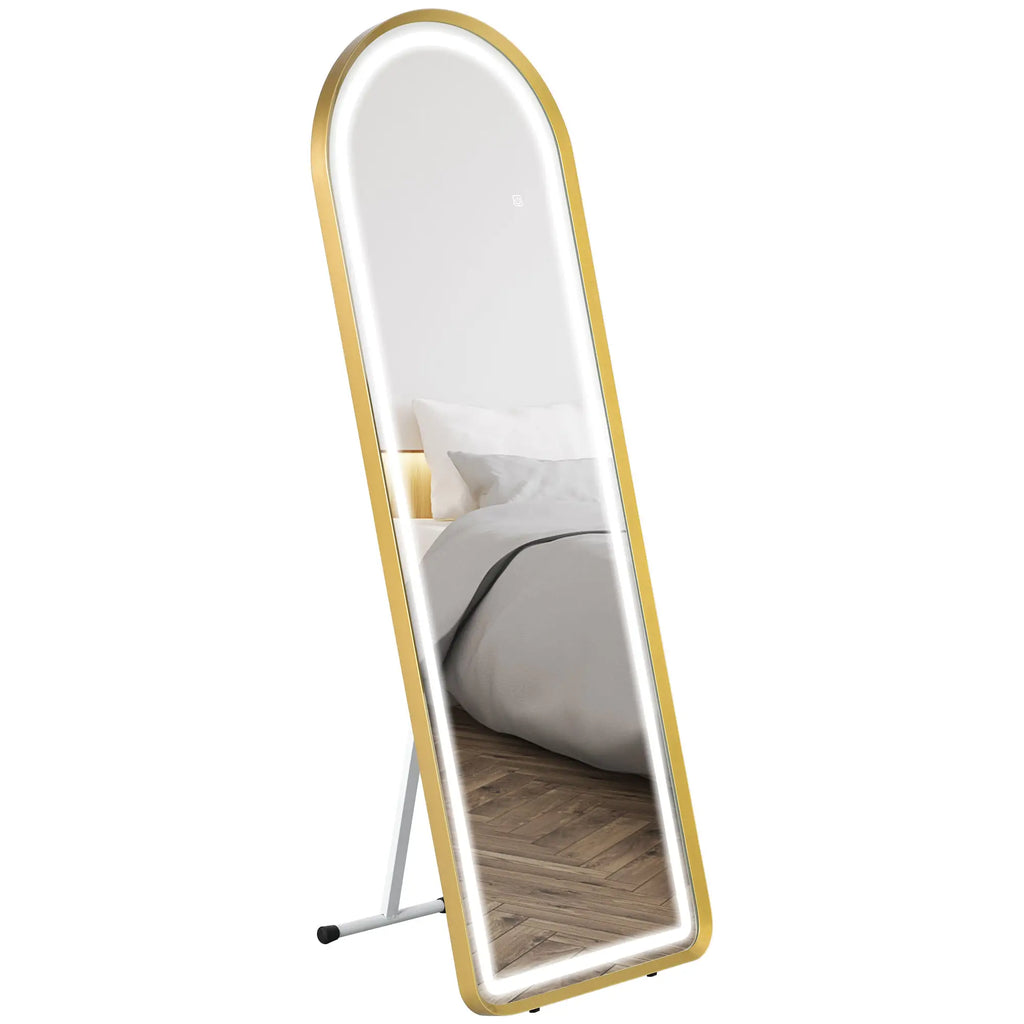 HOMCOM Standspiegel LED Touch dimmbar 3-in-1 Aluminium Gold