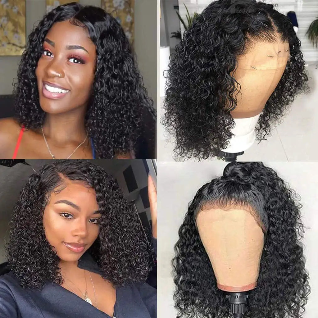 Parrucca bob corta in capelli umani ricci intensi con chiusura in pizzo 4x4 e baby hair