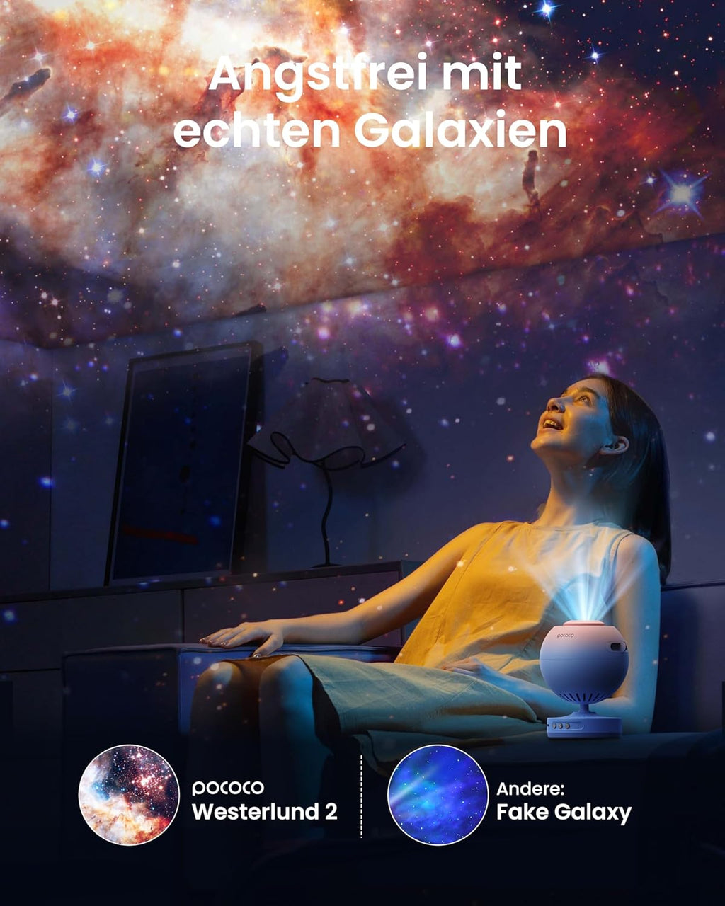 POCOCO Healing Vibes Geschenkbox, Sternenhimmel Projektor Kinder und Erwachsene, Sternenprojektor, Planetarium als Geschenk, Dekoration, Einschlafhilfe und Entspannung - mit 10 Scheiben und Spieluhr