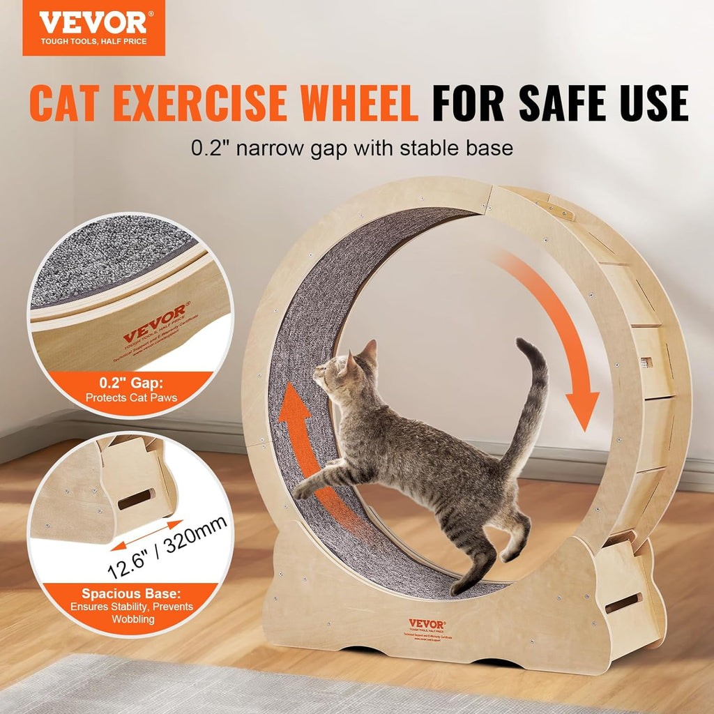 VEVOR Katzenlaufrad 1320x340x1415mm Laufrad Katzen aus Birken-& Pappelsperrholz Katzenrad Geruscharm Abnehmbare Innenmatte Cat Wheel Geeignet für Katzen mit einem Gewicht von 8kg bis 14kg