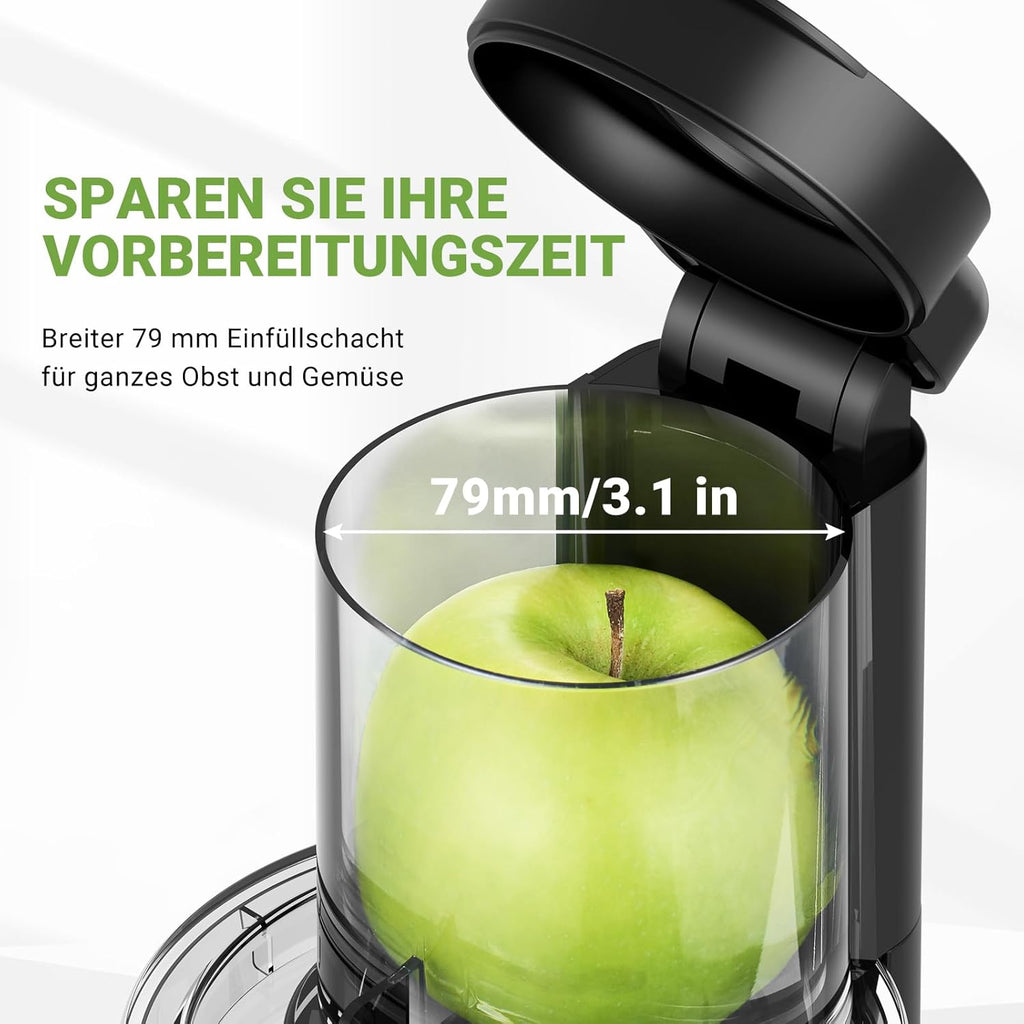 AMZCHEF Estrattore di Succo per Frutta e Verdura con 2 Modalità di Velocità - Slow Juicer con Bottiglia Portatile e 2 Tazze - Cold Press Juicer Senza BPA con LED Intelligente e Funzione di Inversione - Nero