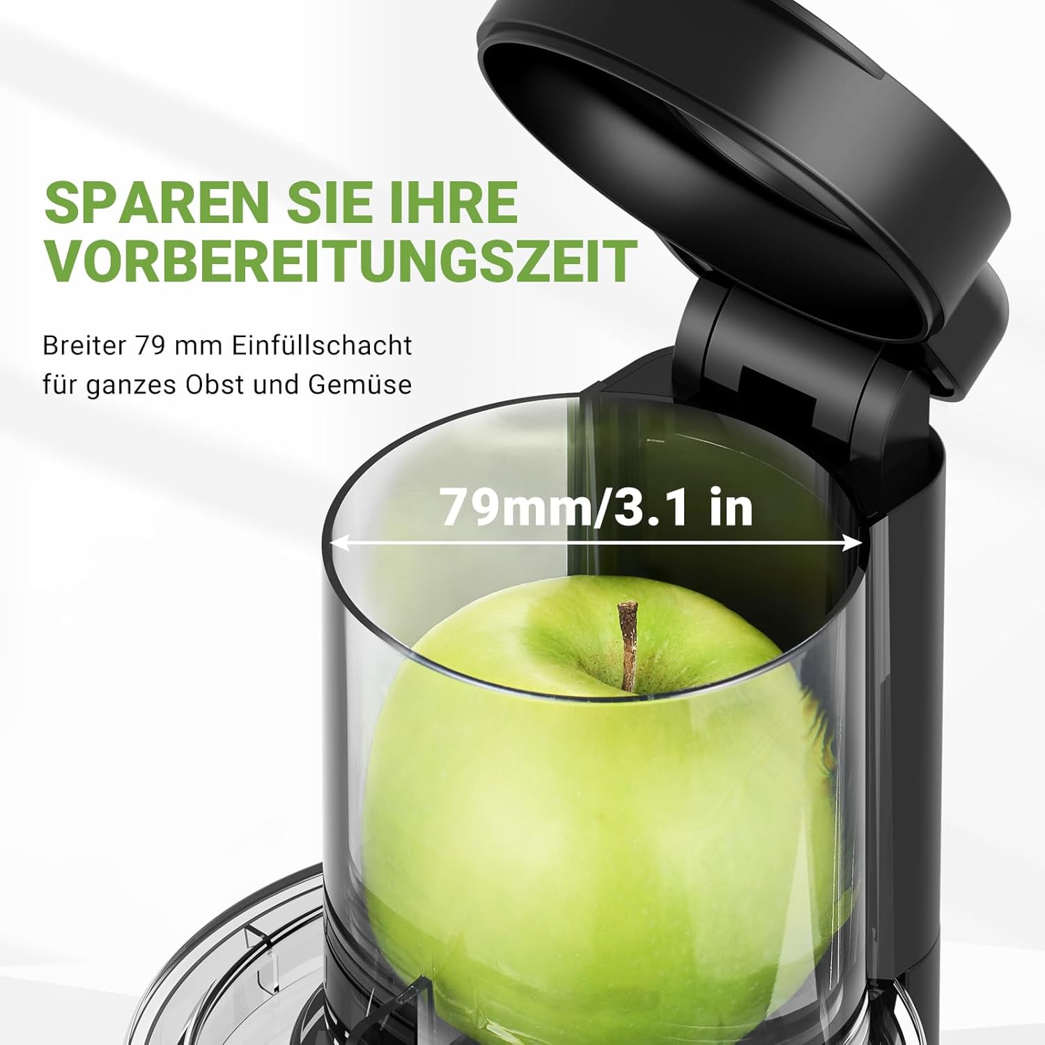 AMZCHEF Estrattore di Succo per Frutta e Verdura con 2 Modalità di Velocità - Slow Juicer con Bottiglia Portatile e 2 Tazze - Cold Press Juicer Senza BPA con LED Intelligente e Funzione di Inversione - Nero