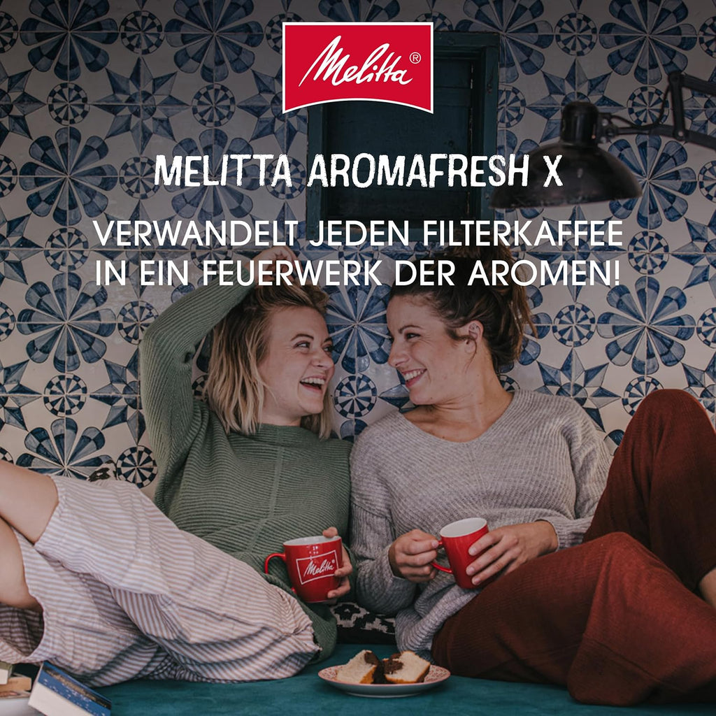 Melitta AromaFresh X - Macchina da Caffè con Macinacaffè, Macchina da Caffè Filtrato con Caraffa in Vetro e Blocco Antigoccia, per Fino a 10 Tazze di Caffè, Nero/Argento