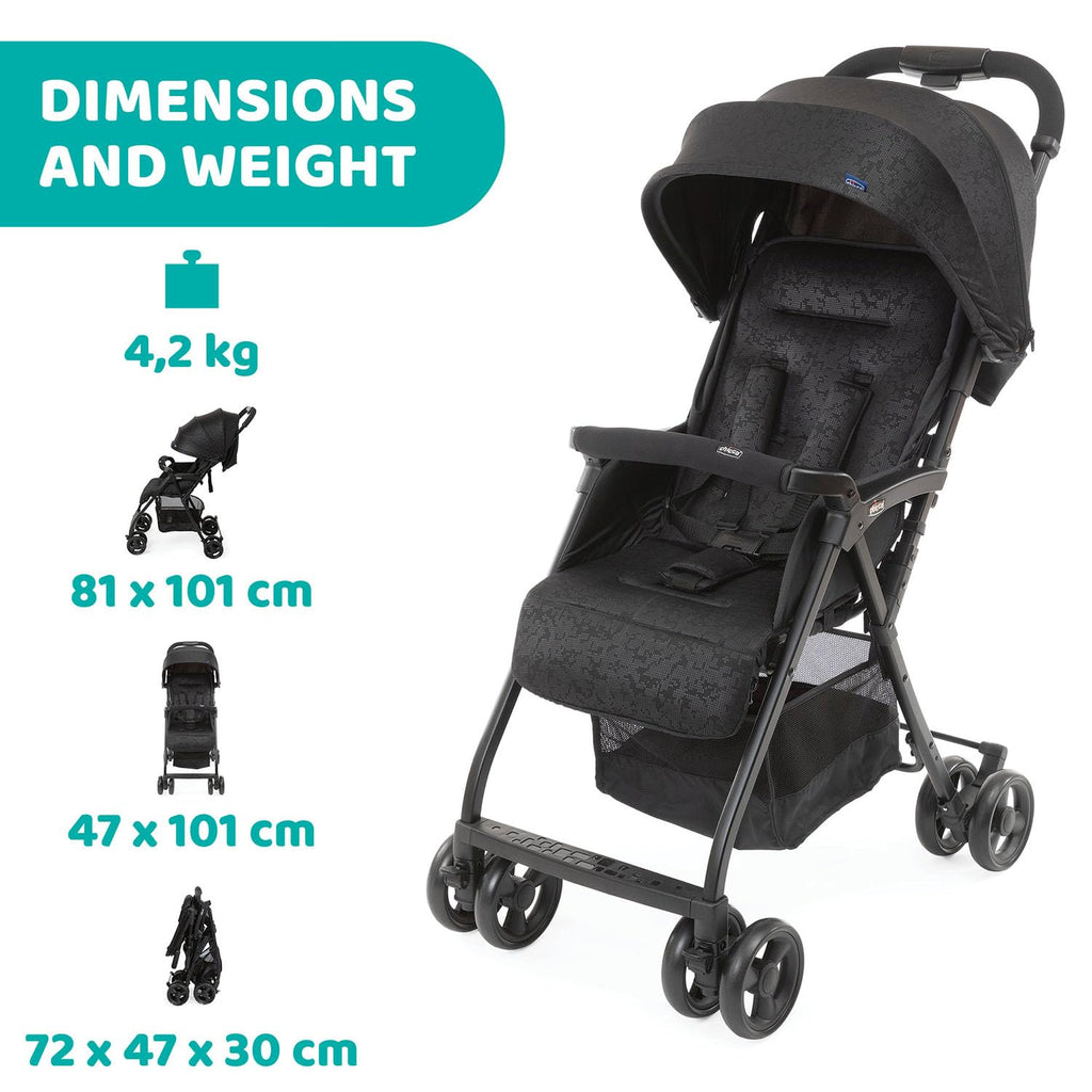 Chicco OHlalà 3 Ultra-Leichtgewicht Kinderwagen von Geburt bis 15 kg, Liege- und Faltbuggy mit großem Einkaufskorb, Kompakt, Regenschutz und Ausziehbares Verdeck