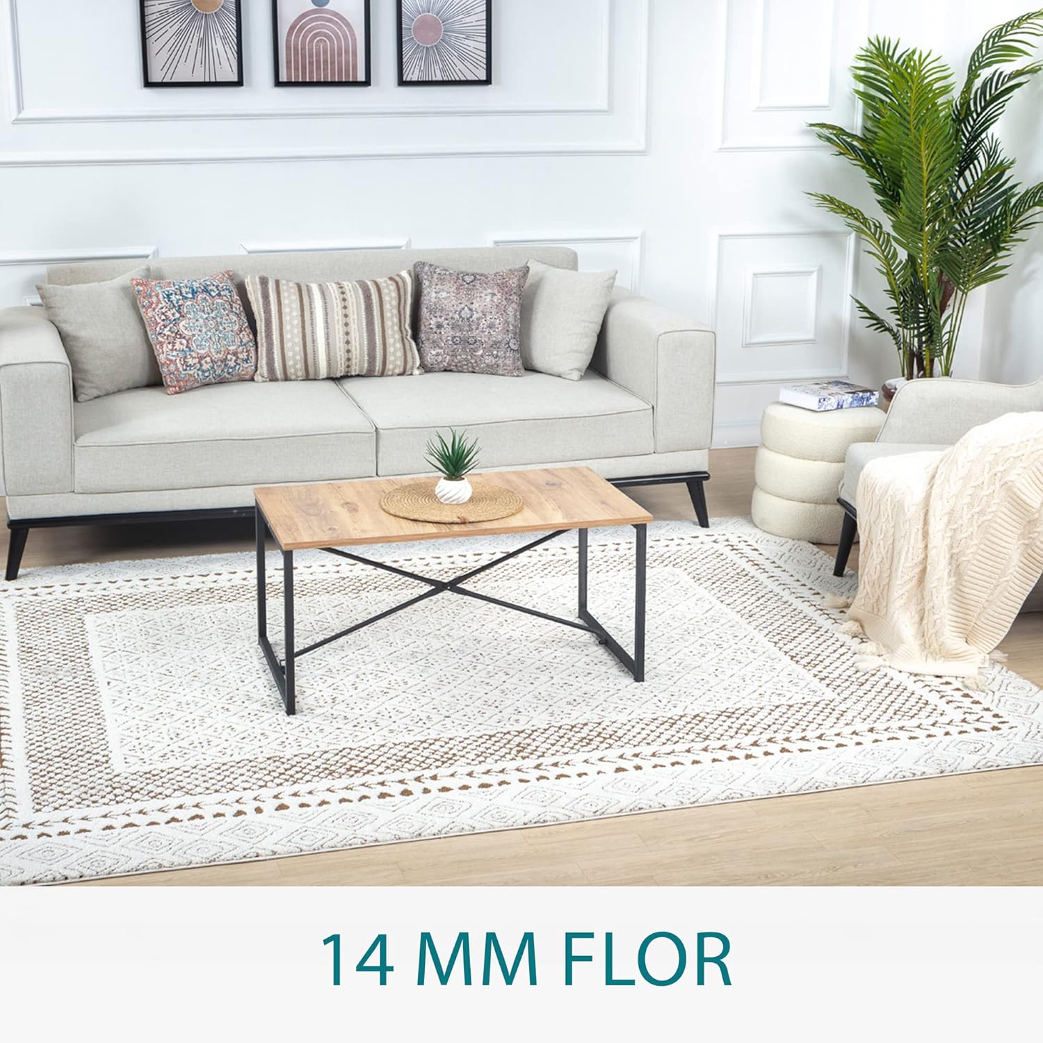 Surya Monaco Tappeto Soggiorno Boho, Grande Tappeto Camera da Letto 200x274 cm - Tappeto per Sala da Pranzo con Motivo Geometrico, Tappeto Soggiorno Moderno Scandinavo in Beige, Grigio Carbone