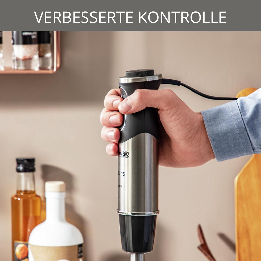 Krups KB403D Perfectmix + Hochleistungsstandmixer, 1.200W, 28.000 UpM, 2L Glasbehälter, 3 voreingestellte Programme, Powelix- Technologie, Edelstahl/Dunkelgrau