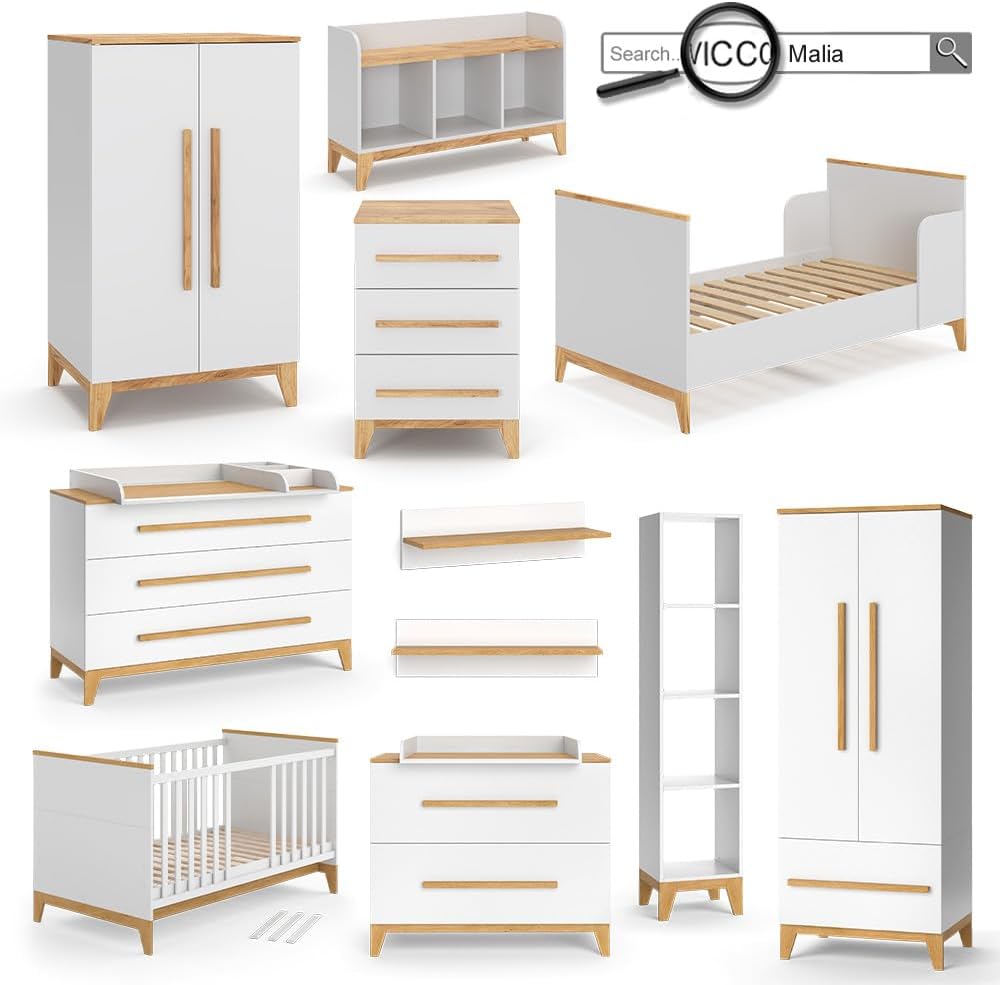 VitaliSpa Fasciatoio Malia, bianco/rovere, 133 x 98 cm XL con 3 cassetti