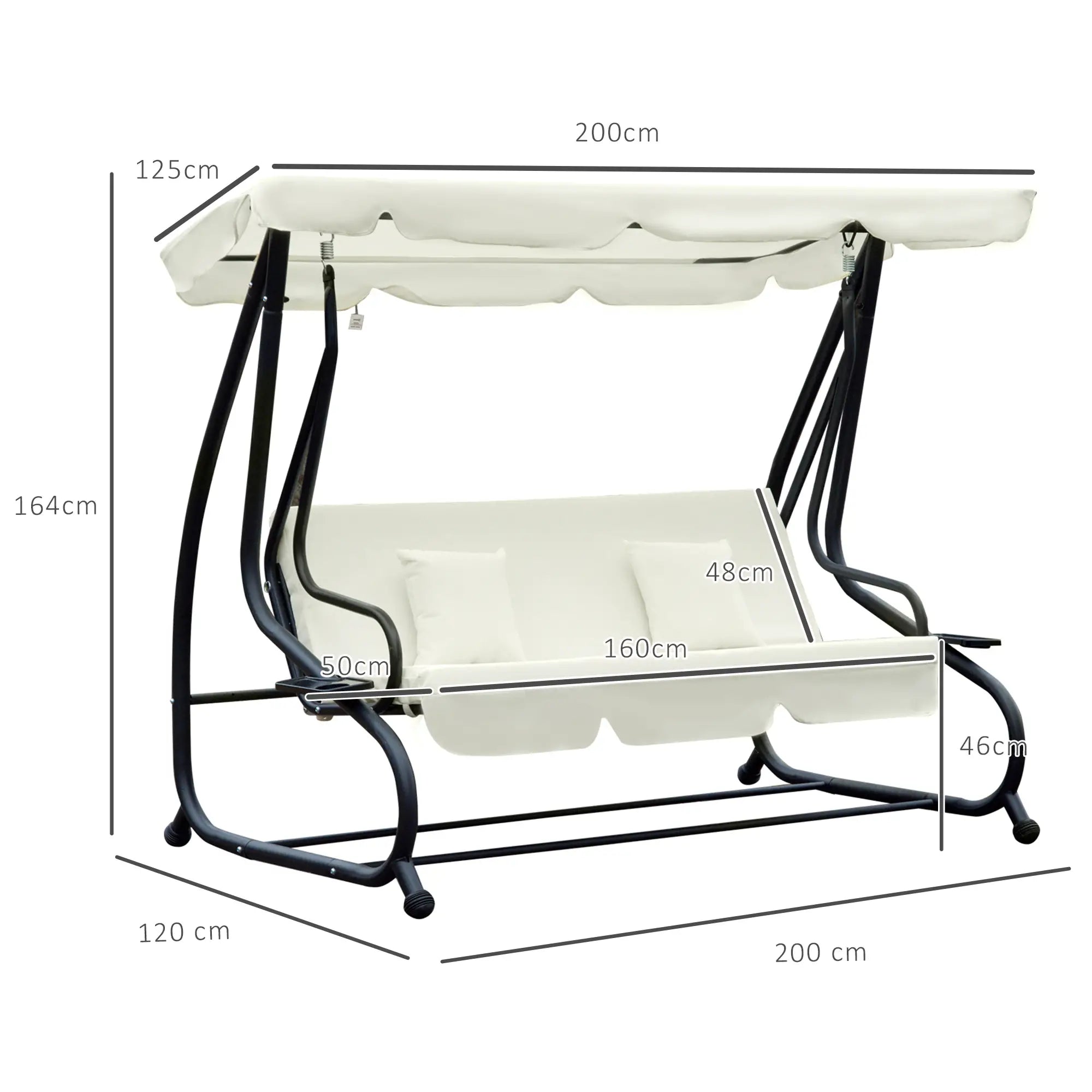 Outsunny Altalena da Giardino a 3 Posti con Funzione Letto, Protezione UV, Bianco Crema