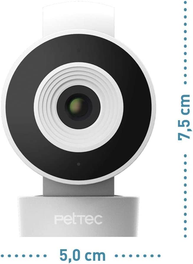 PetTec Videocamera per animali domestici a 360° e distributore automatico di cibo con espulsione di crocchette - tramite App e pulsante multifunzione - Rilevamento dei latrati - Funzione visione notturna 3MP - Telecamera per cani e gatti