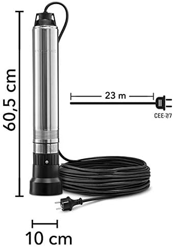 TROTEC Tiefbrunnenpumpe TDP 7501 E – Wasserpumpe mit Fördermenge 6000 l/h, 1100 W – Förderhöhe 90 m, ø 8,6 cm, IP68 für Pumpe, Edelstahlpumpe