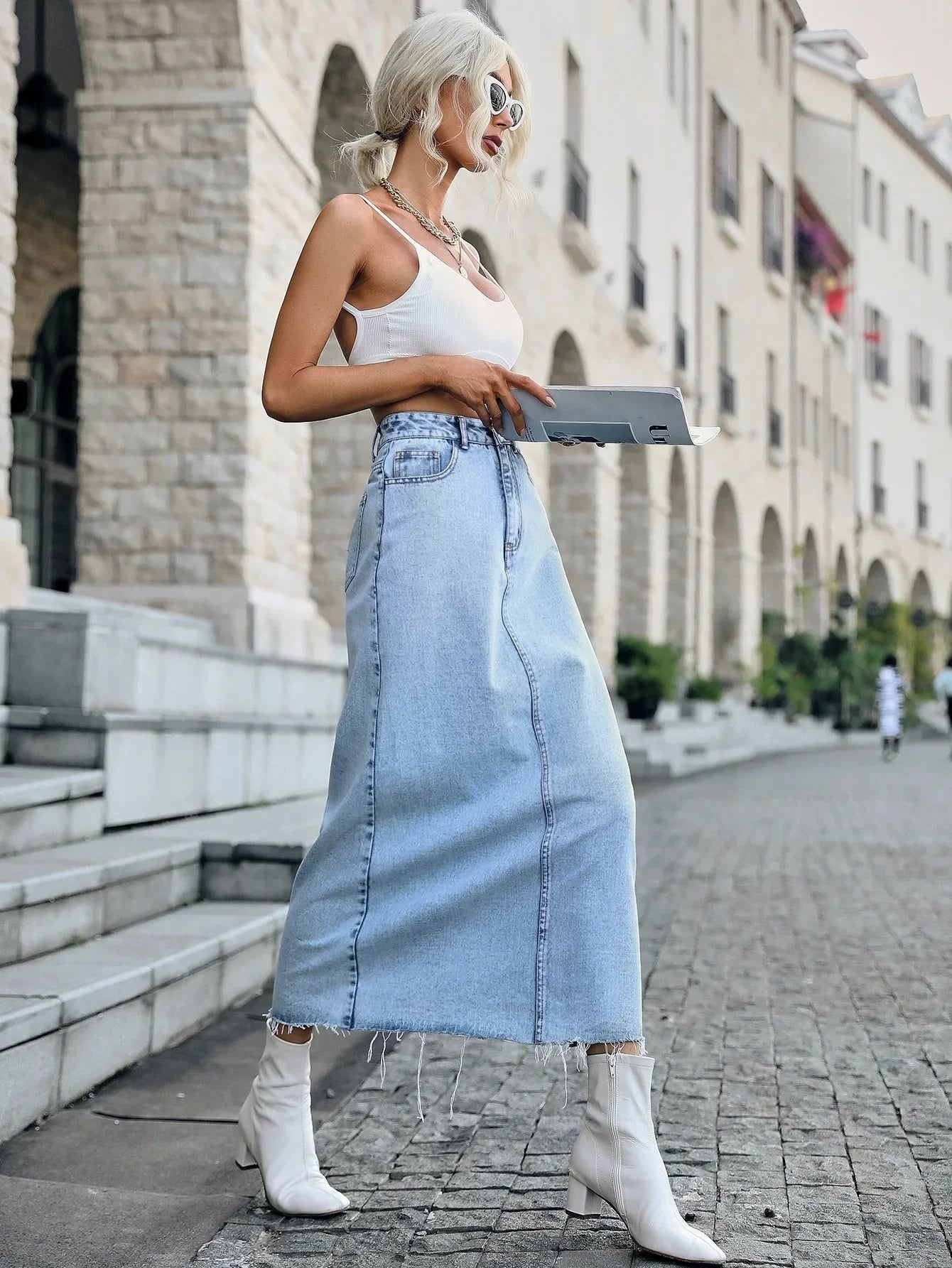 Kaitlyn - Elegante gonna lunga in denim