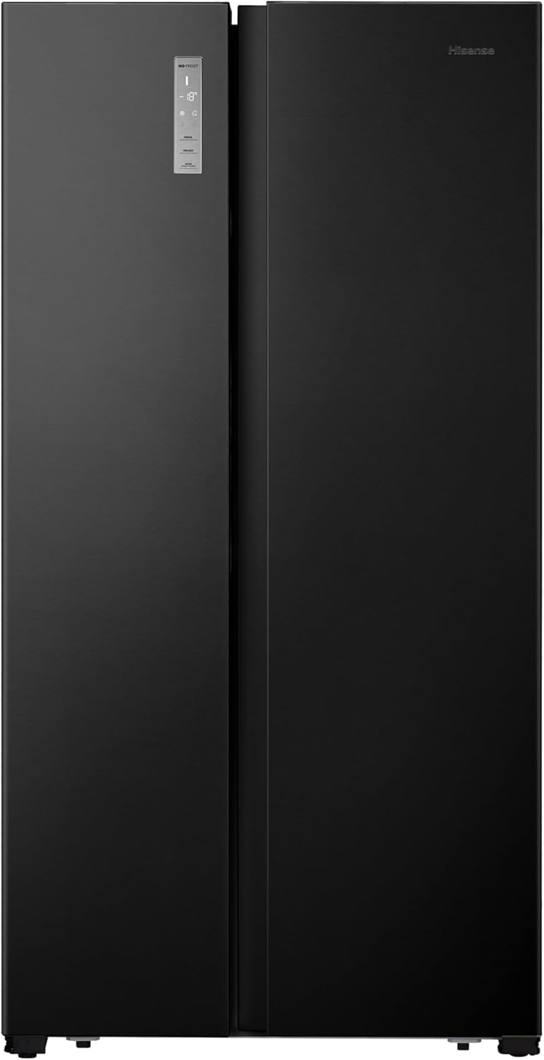 Hisense RS677N4BFD Frigorifero Americano Side by Side / Compressore Inverter / Porta Bottiglie / 2 FreshZone / Vano Verdure / Capacità Frigo 334 L / Capacità Congelatore 185 L / 41 dB / 247 kWh all'anno, Nero