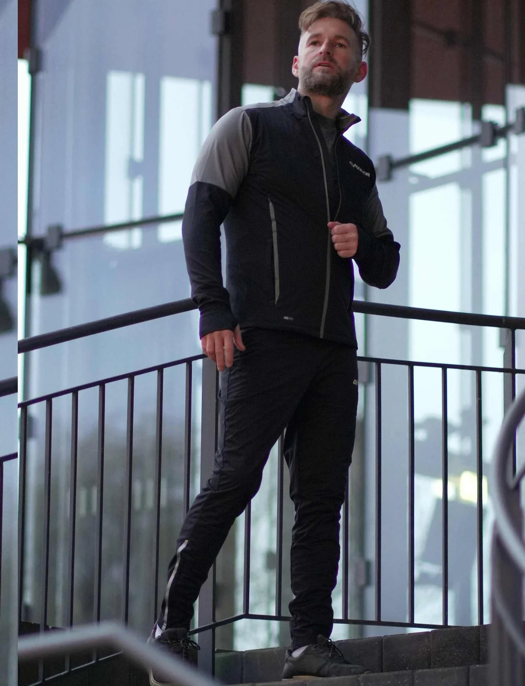 Herren Winter Thermo Laufhose Lang Pro Team Schwarz Silber