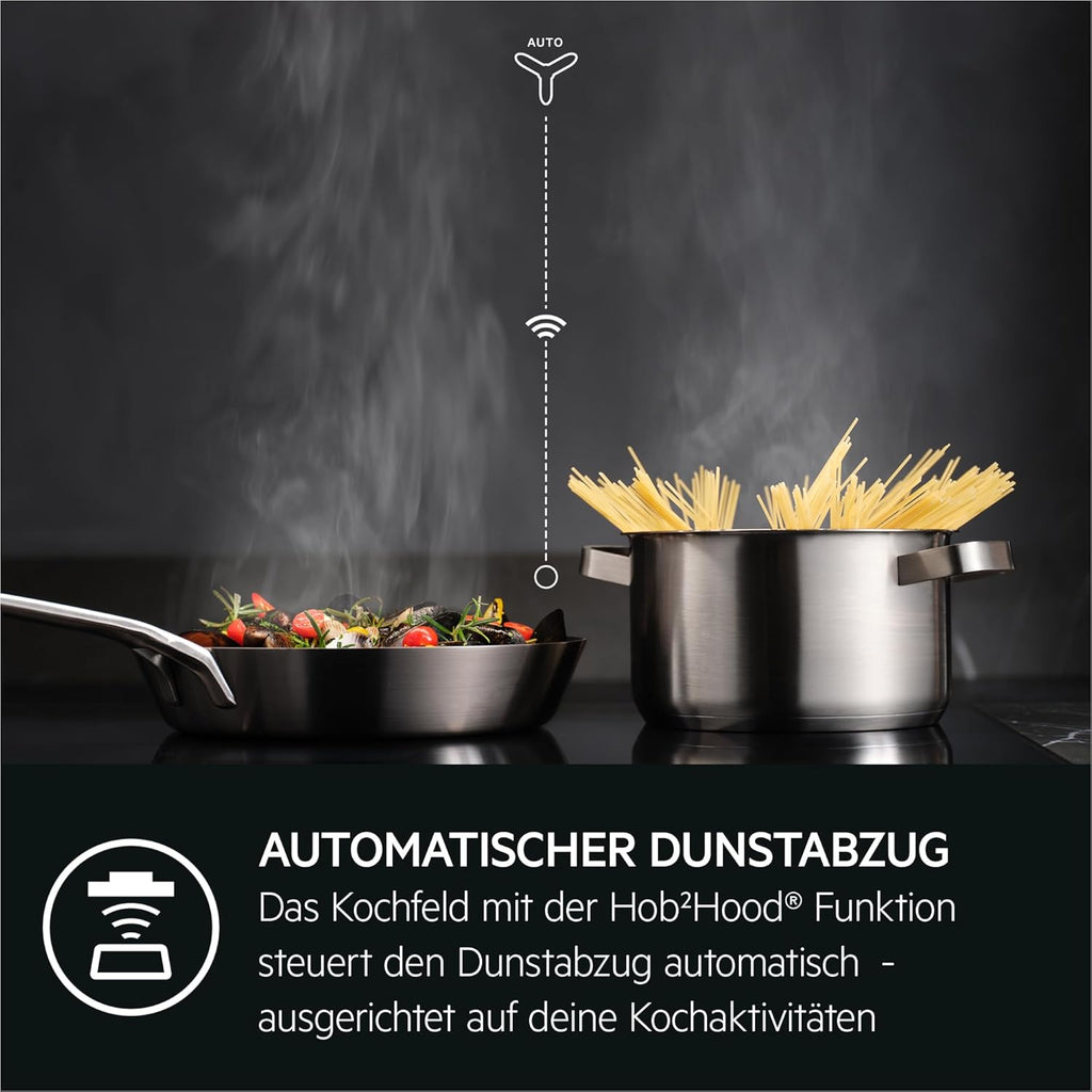 AEG Induktionskochfeld autark 60cm – 4 Flex-Kochzonen mit Powerfunktion für schnelleres Kochen – 14 Stufen – SuperFlat Rahmen – Timer – Touch-Bedienung – kompatibel mit Haubenautomatik – TO64IA0AXB
