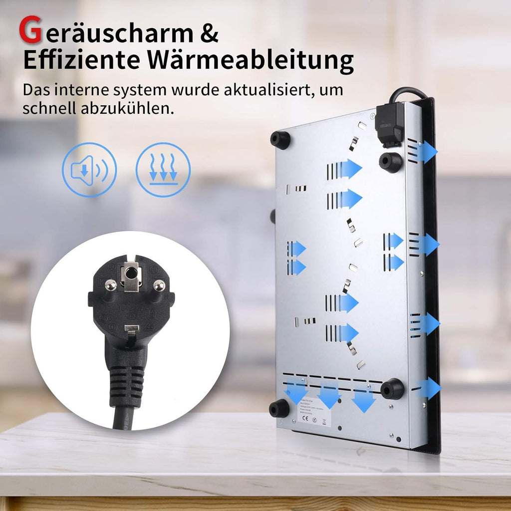 IsEasy 4 Zonen Einbau Induktionskochfeld mit 9 Leistungsstufen &1-99Min Timer, Boost-Funktion, Induktionskochplatte, Induktion Herdplatte mit 4 Platten, 60cm, 6800W, Schwarz