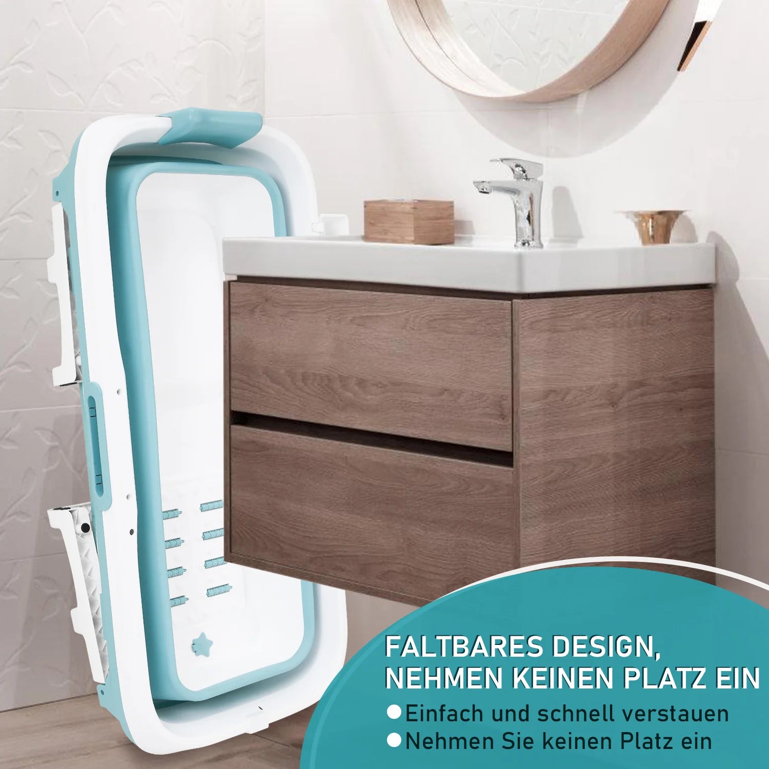 Sonnewelt Vasca da Bagno Pieghevole con Coperchio