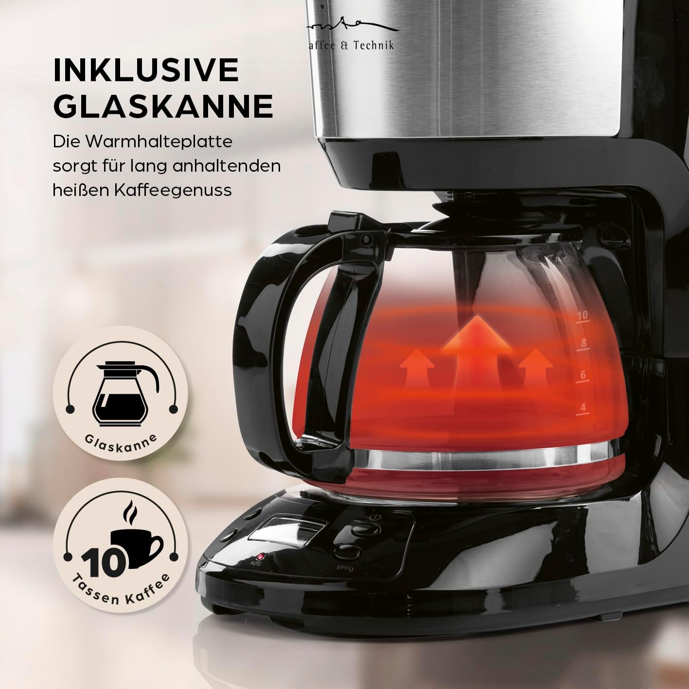Barista Kaffeemaschine mit Mahlwerk | Filterkaffeemaschine mit Glaskanne | 900W Filtermaschine mit Touchdisplay & Timerfunktion für bis zu 10 Tassen | 1,25 Liter Kaffeekanne | Für Bohnen & Pulver