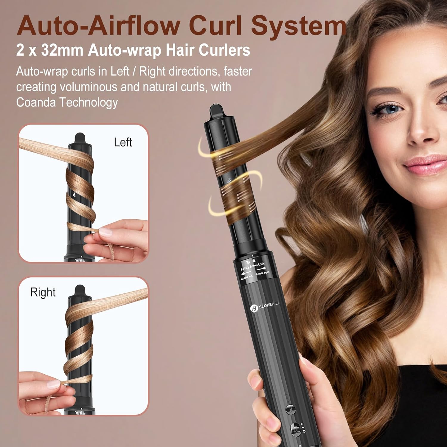 Slopehill Airstyler 5 IN 1, Asciugacapelli Ionico ad Alta Velocità da 110.000 Giri/min per Asciugatura Rapida, Multi-Haarstyler con Arricciacapelli Automatico ad Aria, Spazzola Lisciante e Spazzola Volumizzante (Nero)