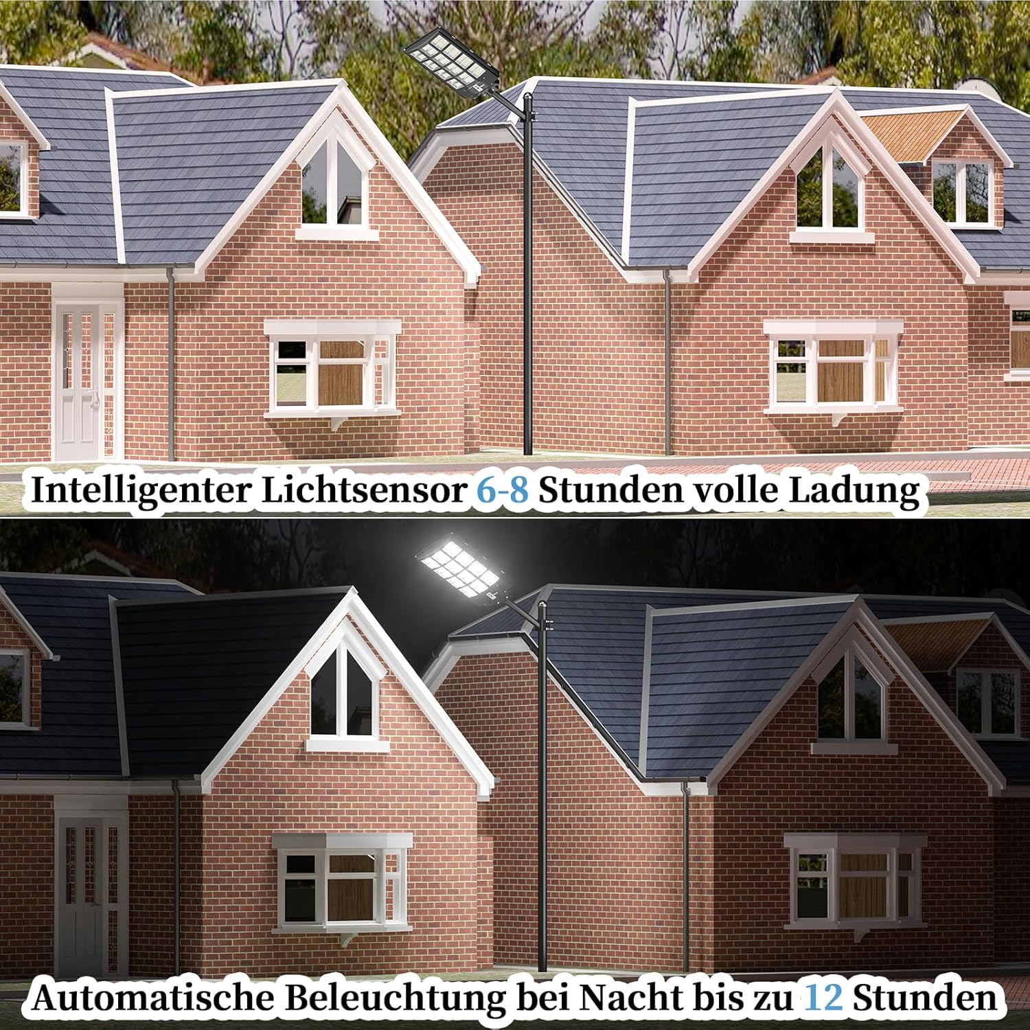 Ofuray 2000W Solar Straßenlaterne für Außen, 200000LM Solarlampen für Außen mit Bewegungsmelder, 6500K Solarleuchten Dämmerung bis zum Morgengrauen, IP67 Wasserdichte wegeleuchte für Parkplatz, Hof