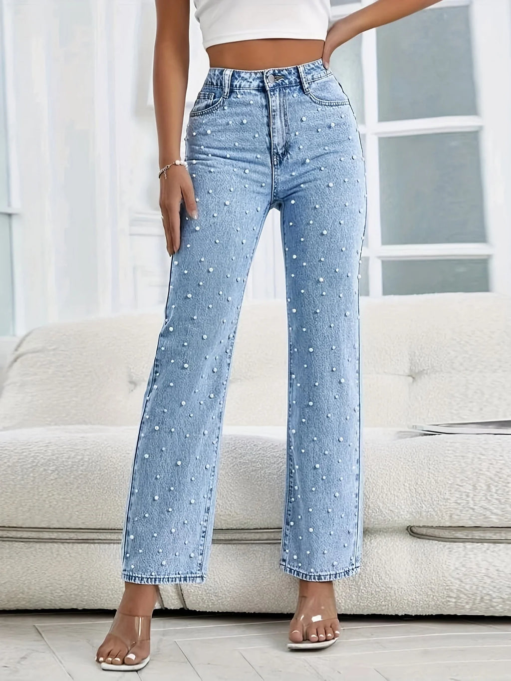 Jeans dritti effetto perla - Lozenda
