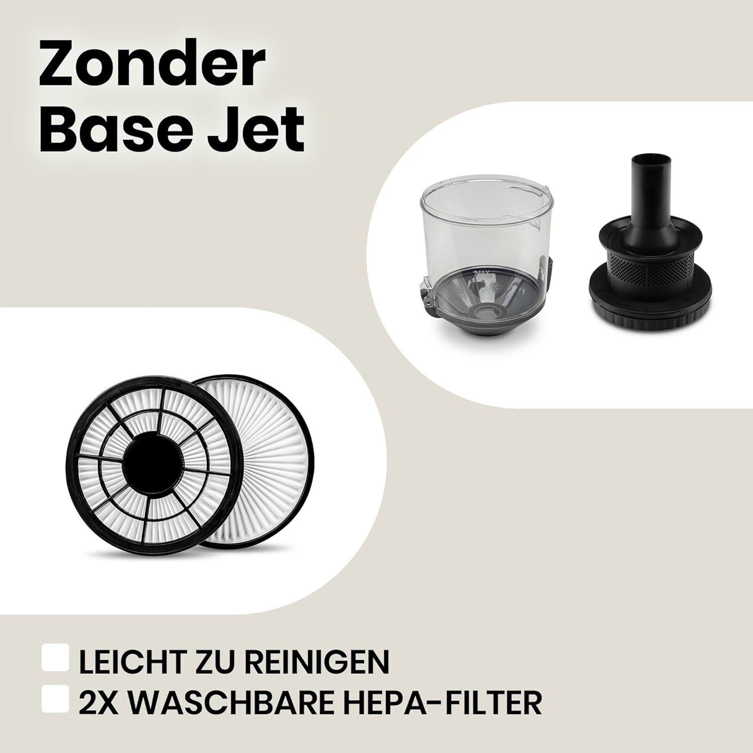 ZEEGMA Zonder Base Jet Staubsauger beutellos mit Set von Aufstzen, Leistung 899W Saugleistung 20 000 Pa, Zyklontechnologie, Turbobürste, 2 HEPA Filter, Staubbehlter 2L