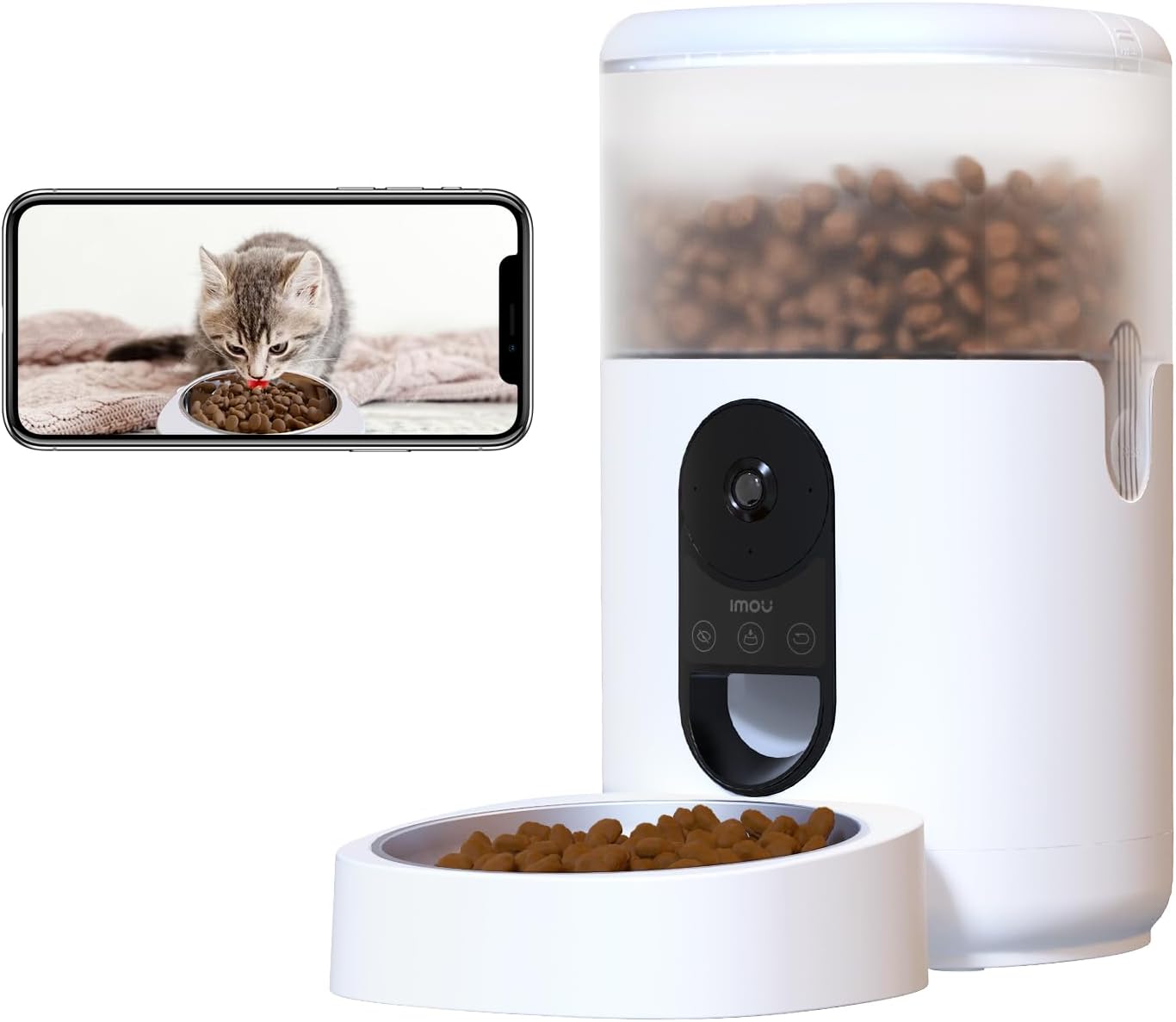 Imou Mangiatoia Automatica per Gatti da 4L con Fotocamera 4MP e 360°, Dispenser Automatico per Gatti/Cani con Sensore di Basso Livello di Cibo e Blocco, Rilevamento di Movimento e Animali Domestici, 1-15 Pasti/Giorno