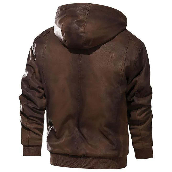 Giacca in pelle da uomo con cappuccio