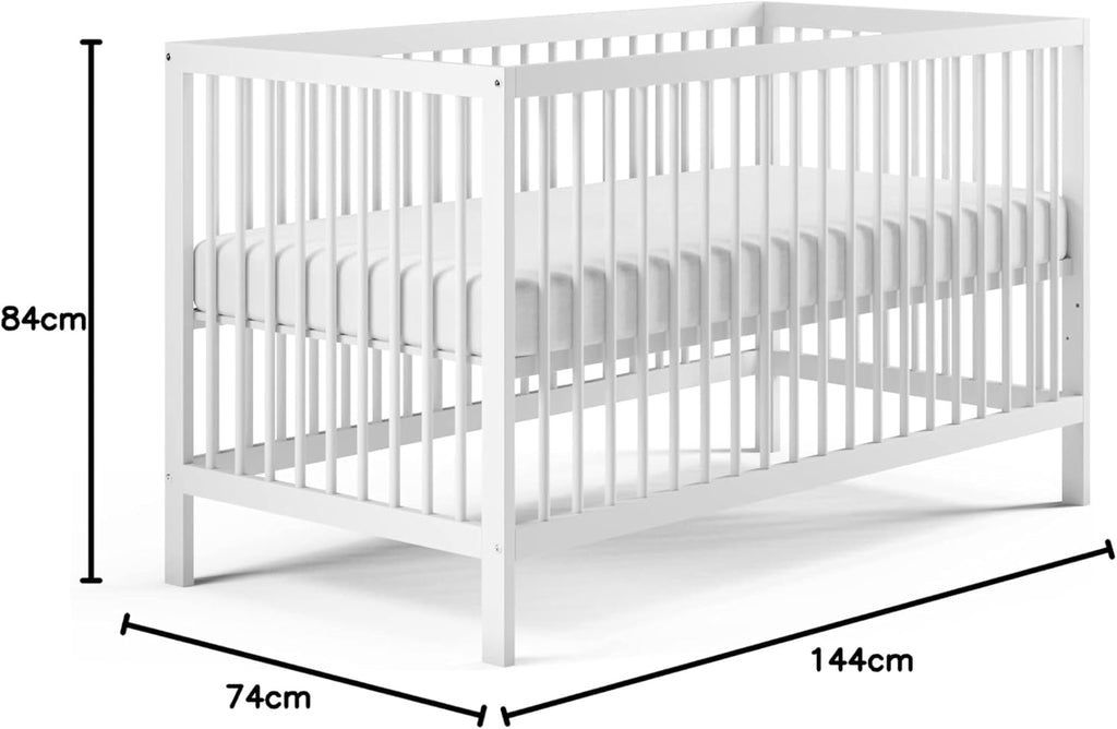 Kids Collective Lettino per neonati 60x120 regolabile in altezza e sponde rimovibili, opzionale con cassetto e materasso | Legno di faggio bianco molto stabile Prodotto in Europa