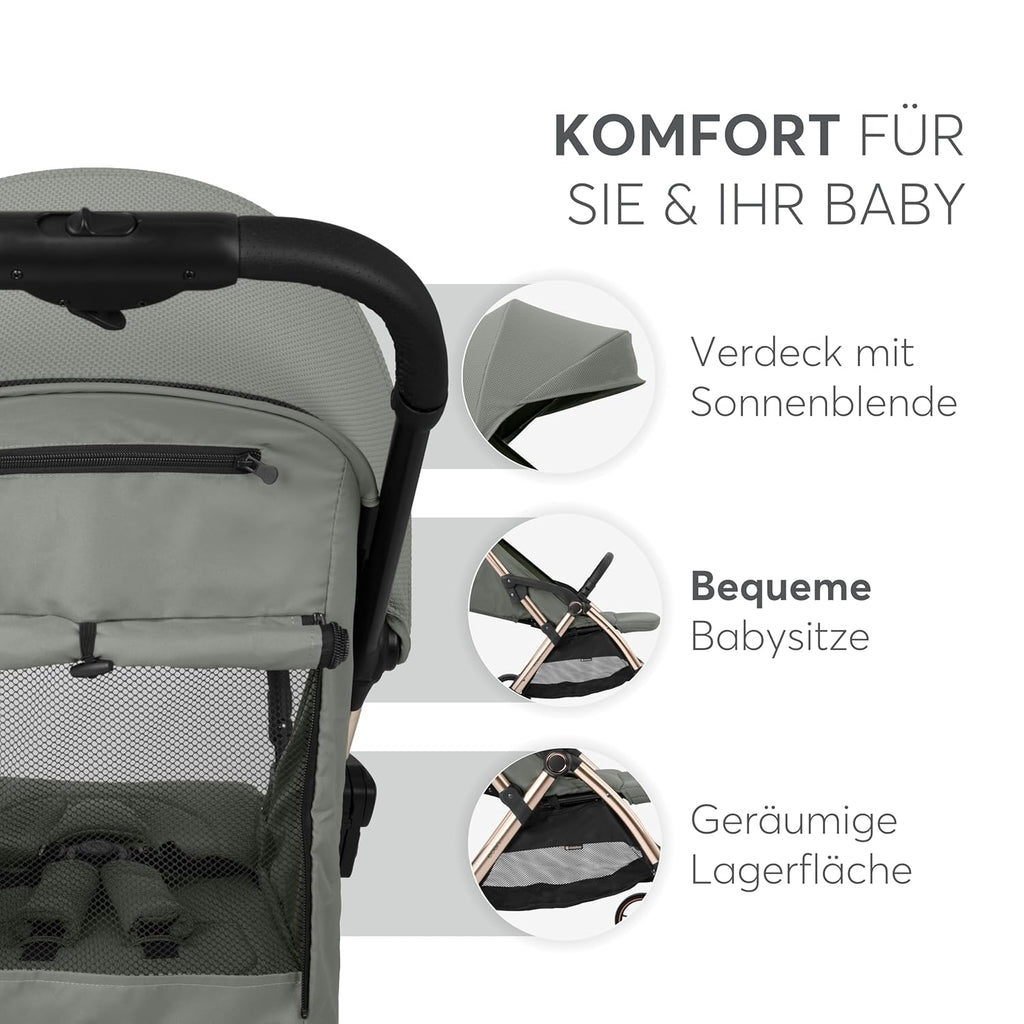 KikkaBoo EDEN Passeggino, passeggino fino a 22 kg, chiusura automatica, posizione reclinata, ultraleggero, compatto, nero